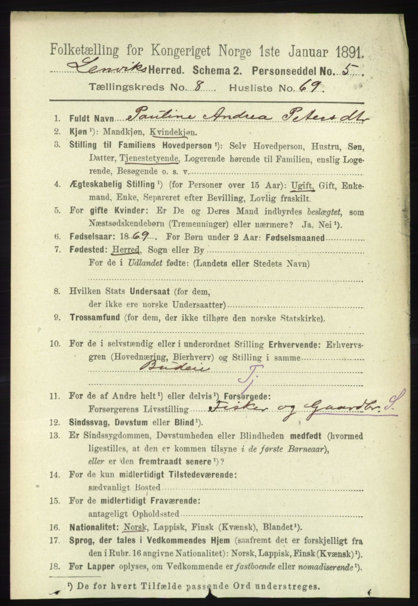 RA, 1891 census for 1931 Lenvik, 1891, p. 4864