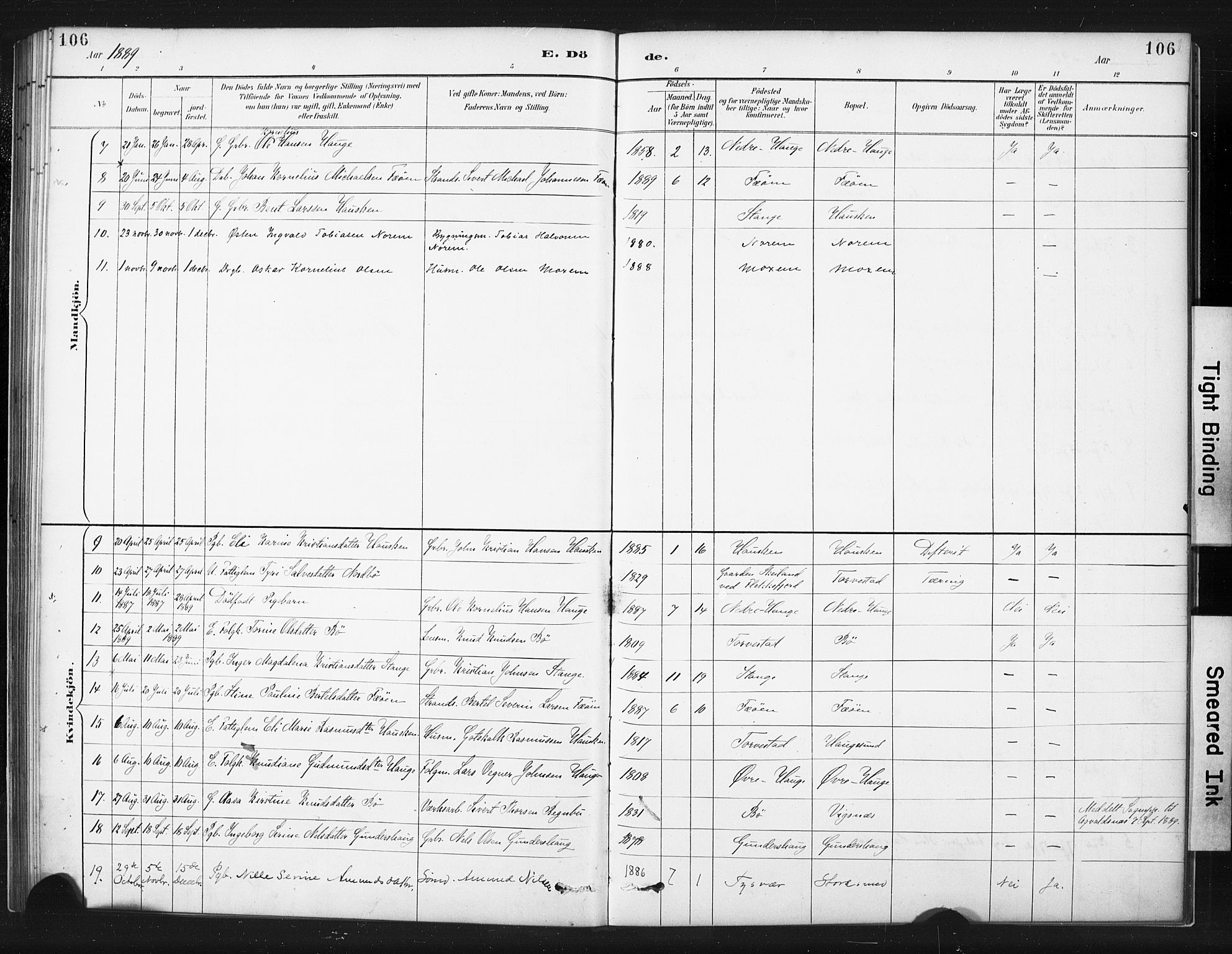 Torvastad sokneprestkontor, SAST/A -101857/H/Ha/Haa/L0015: Parish register (official) no. A 14, 1888-1899, p. 106