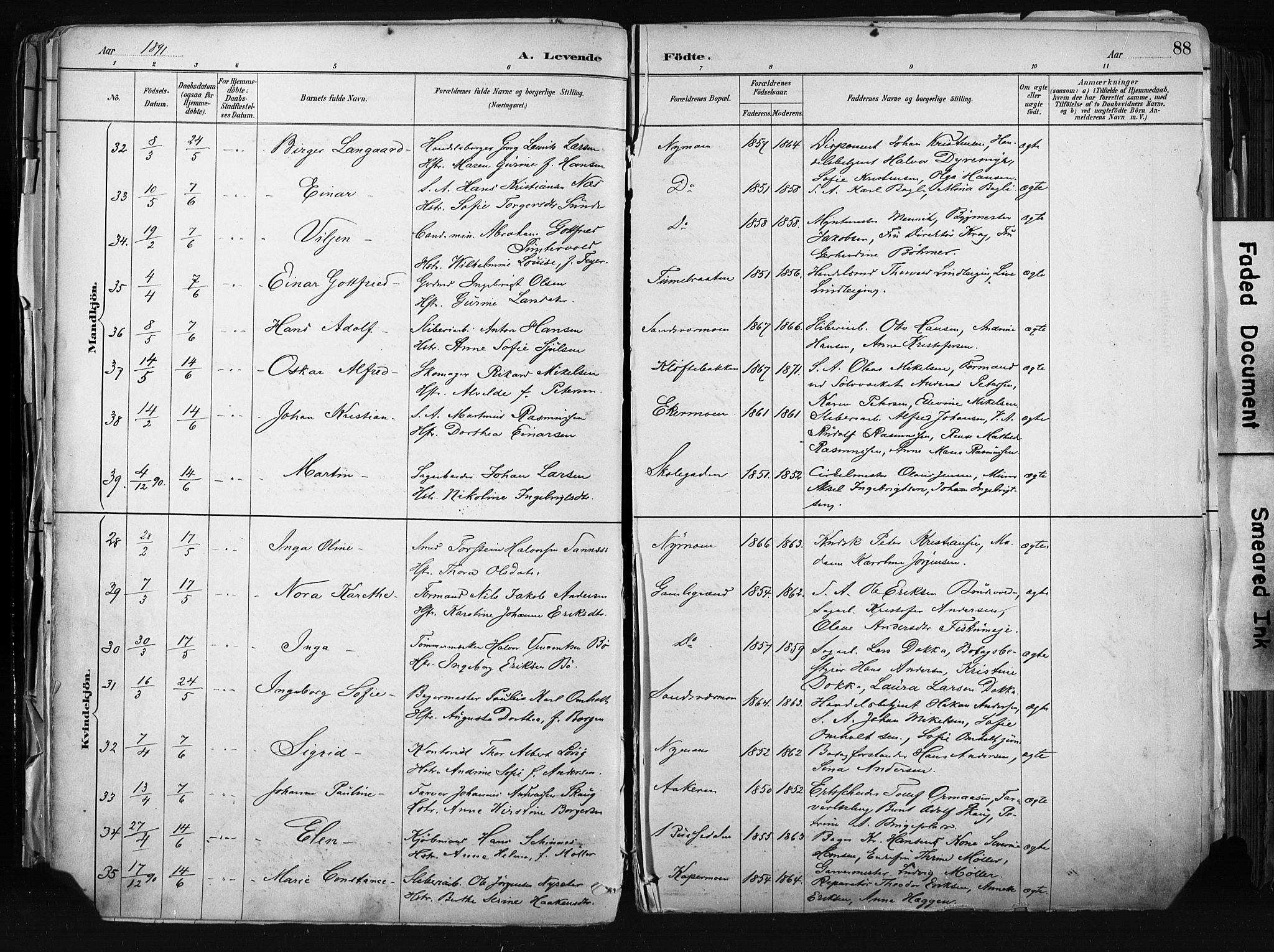 Kongsberg kirkebøker, AV/SAKO-A-22/F/Fb/L0002: Parish register (official) no. II 2, 1886-1896, p. 88