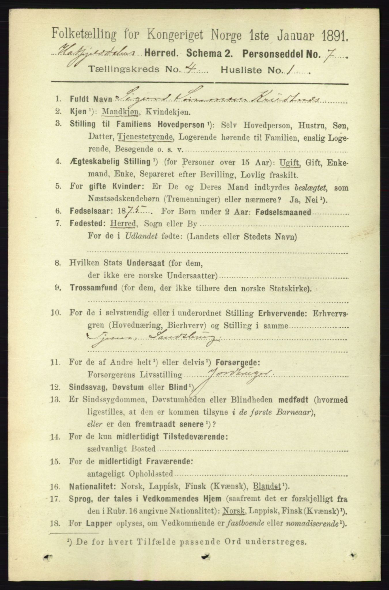RA, 1891 census for 1826 Hattfjelldal, 1891, p. 924