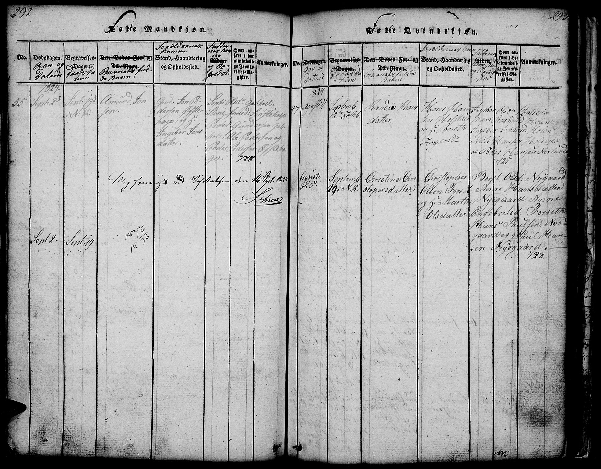 Gausdal prestekontor, AV/SAH-PREST-090/H/Ha/Hab/L0001: Parish register (copy) no. 1, 1817-1848, p. 292-293