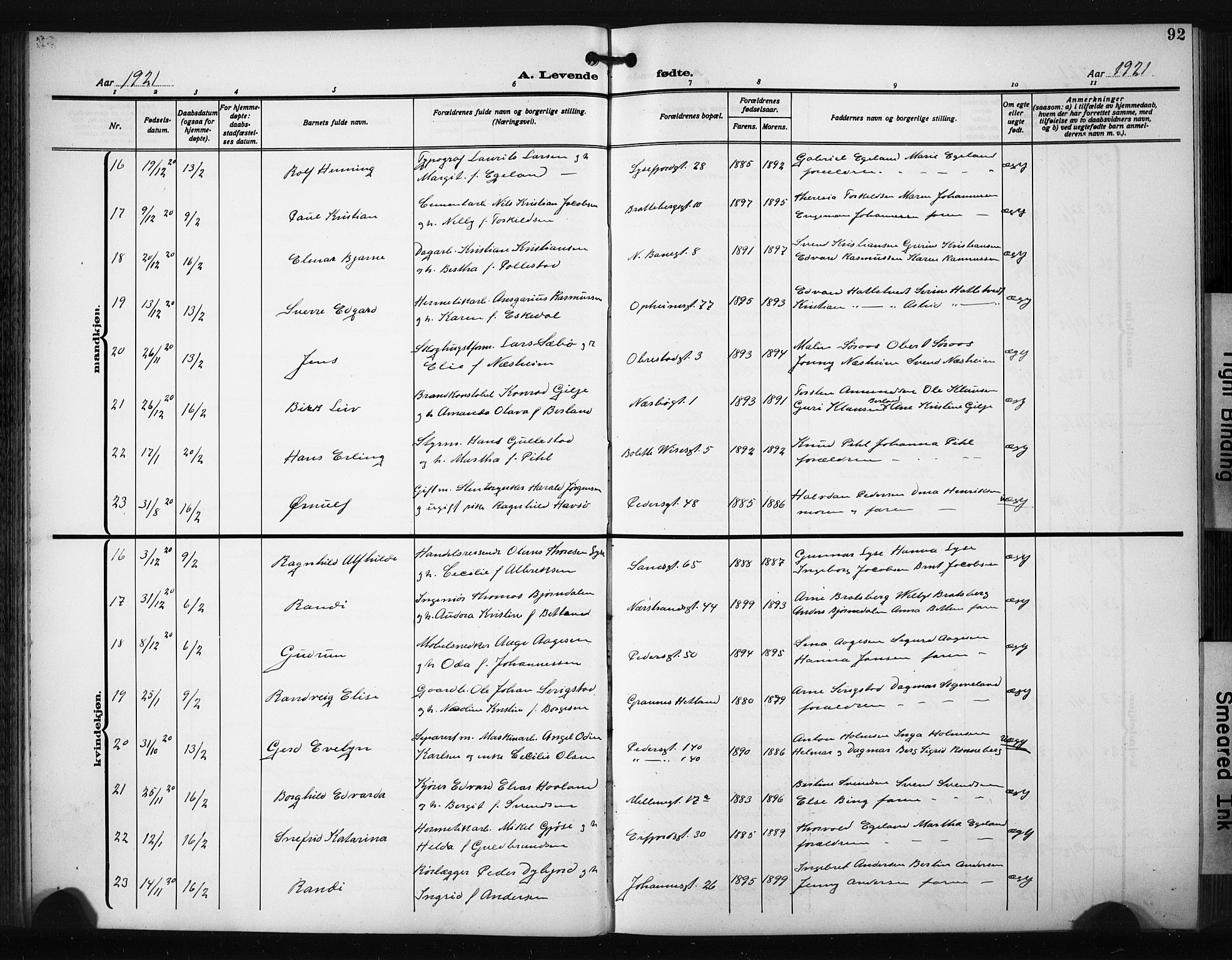 St. Johannes sokneprestkontor, AV/SAST-A-101814/001/30/30BB/L0008: Parish register (copy) no. B 8, 1918-1929, p. 92