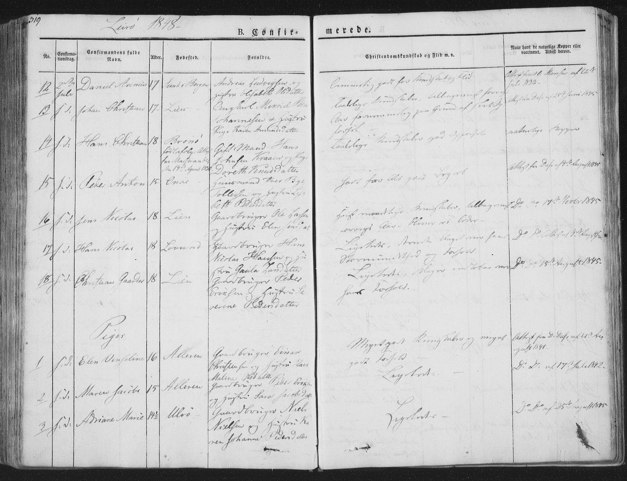 Ministerialprotokoller, klokkerbøker og fødselsregistre - Nordland, AV/SAT-A-1459/839/L0565: Parish register (official) no. 839A02, 1825-1862, p. 319