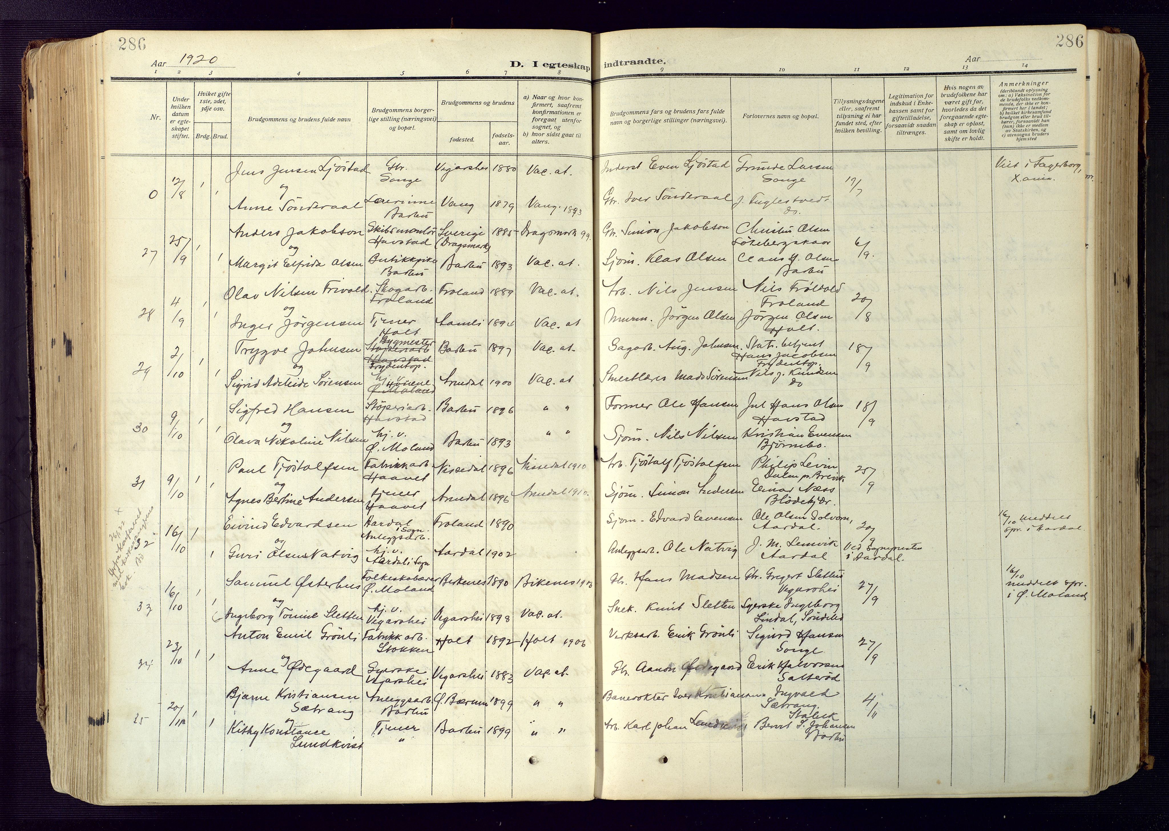 Barbu sokneprestkontor, AV/SAK-1111-0003/F/Fa/L0006: Parish register (official) no. A 6, 1910-1929, p. 286