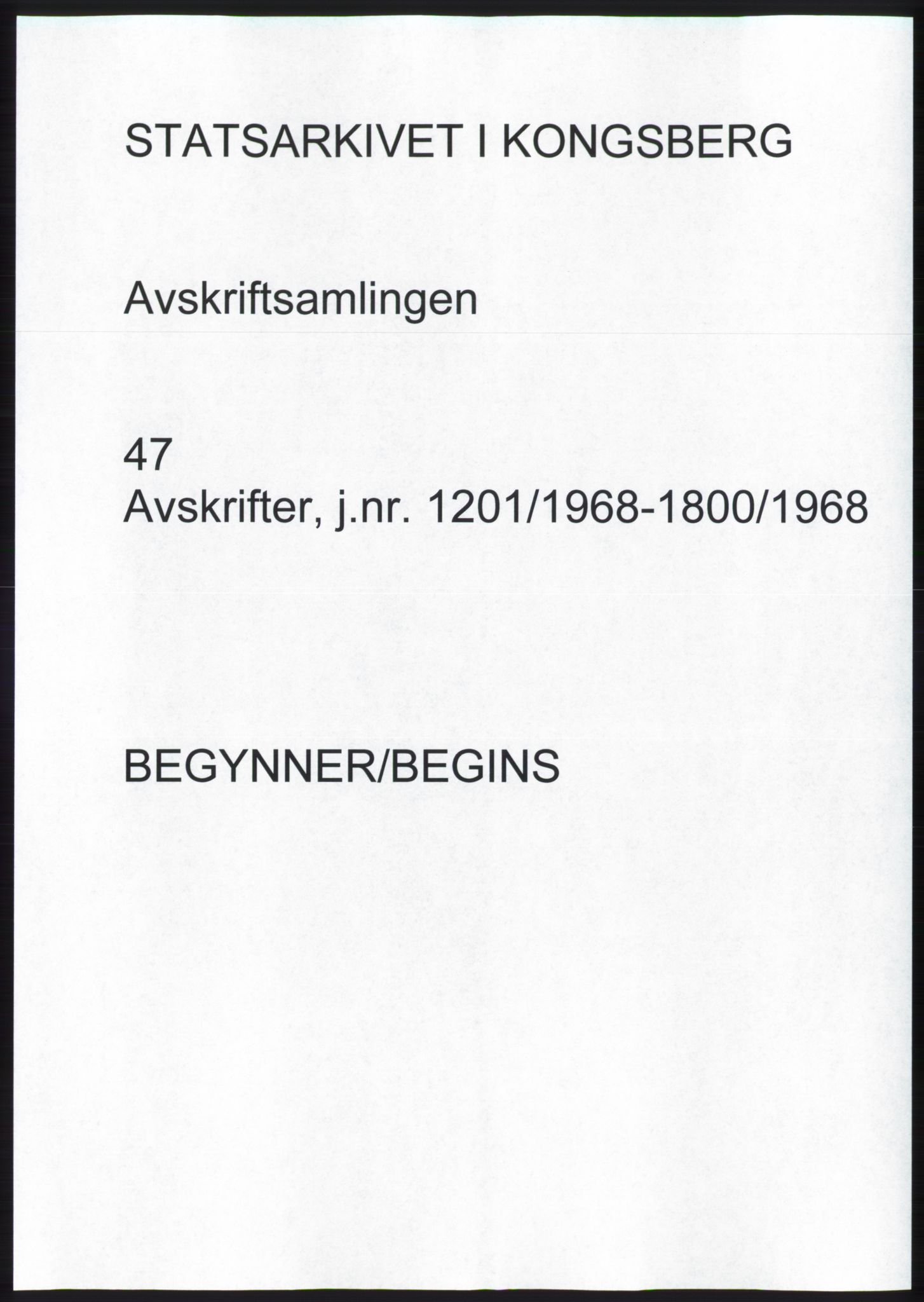 Statsarkivet i Kongsberg, SAKO/A-0001, 1968, p. 1