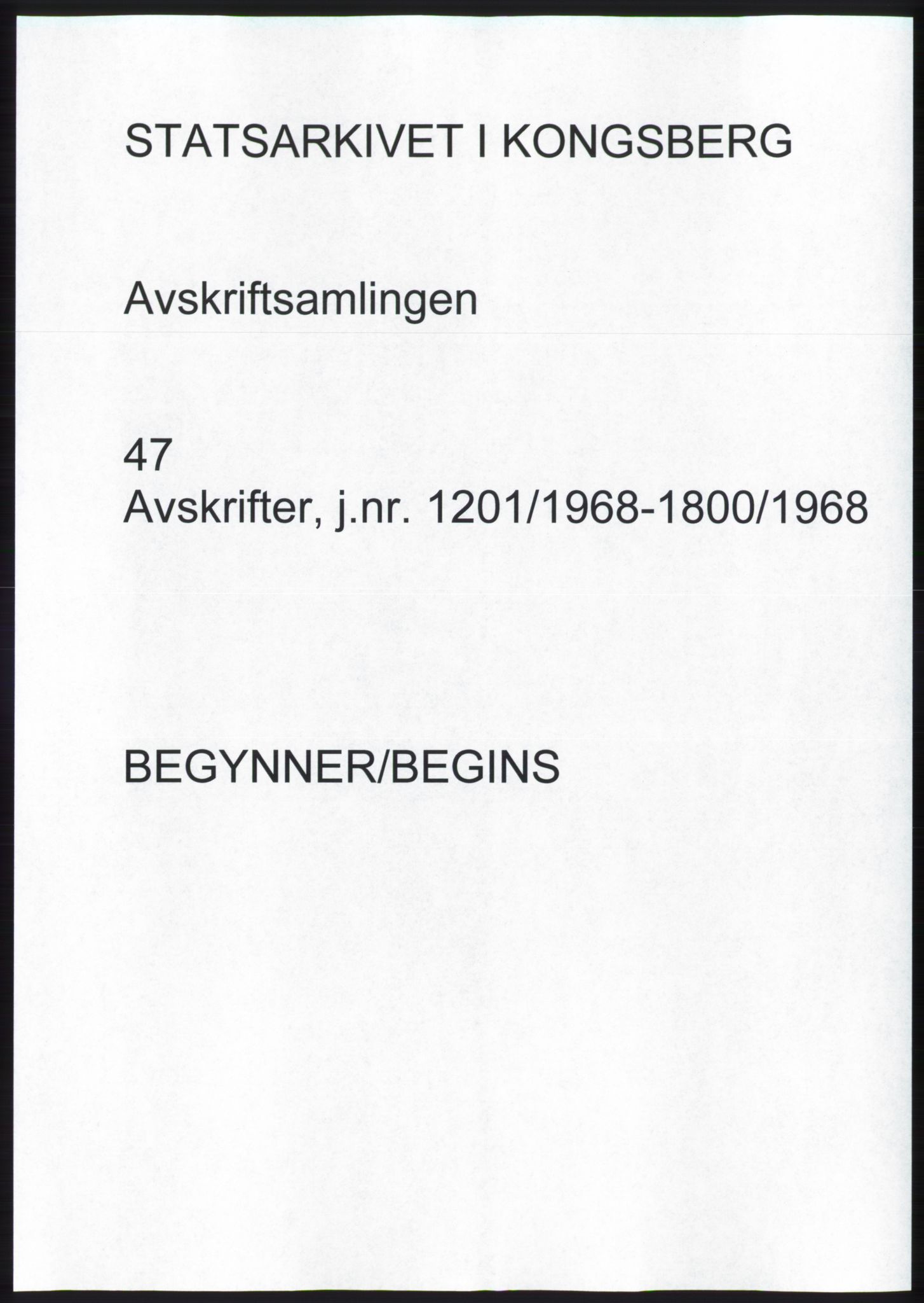 Statsarkivet i Kongsberg, AV/SAKO-A-0001, 1968, p. 1