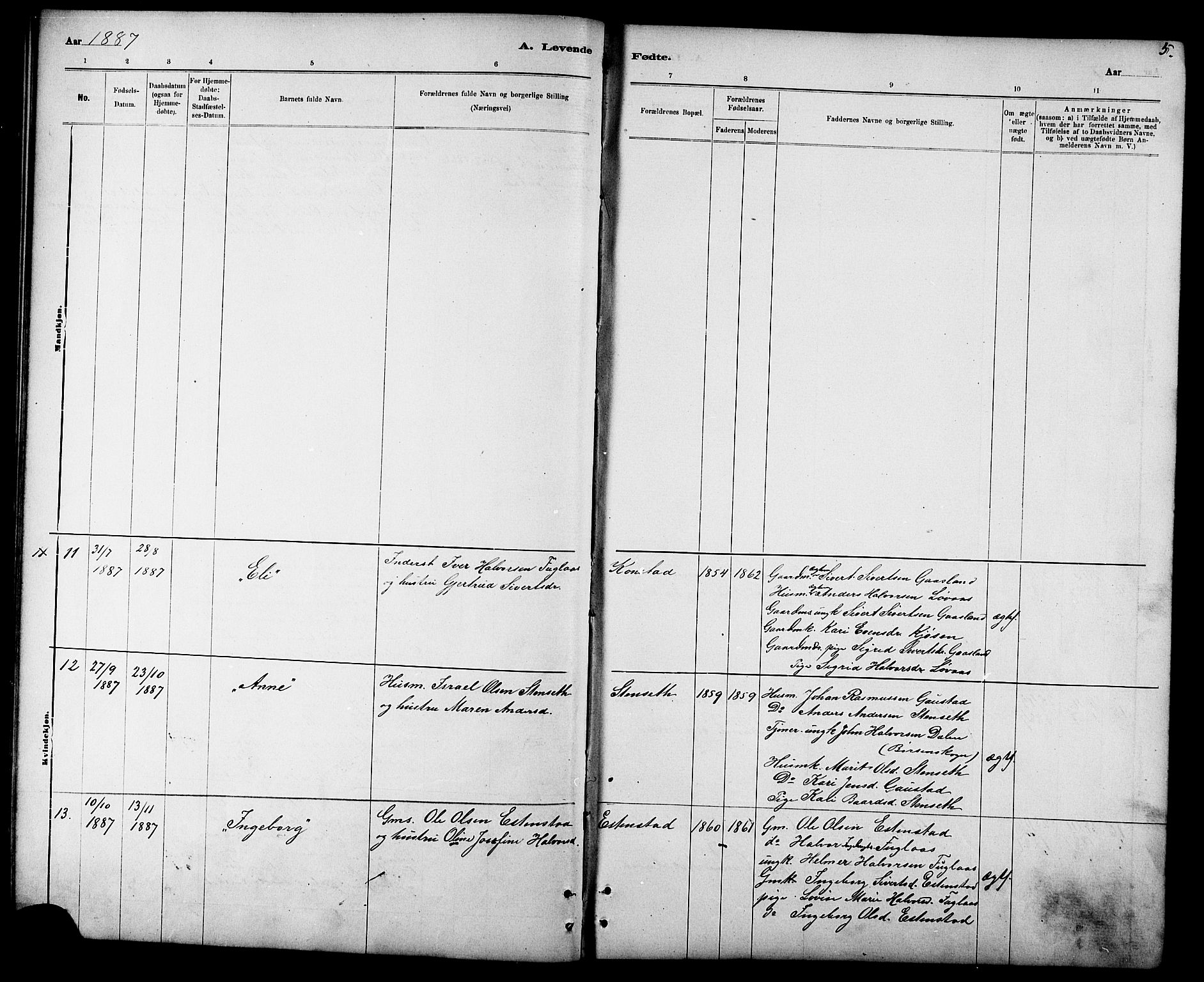 Ministerialprotokoller, klokkerbøker og fødselsregistre - Sør-Trøndelag, AV/SAT-A-1456/694/L1132: Parish register (copy) no. 694C04, 1887-1914, p. 5