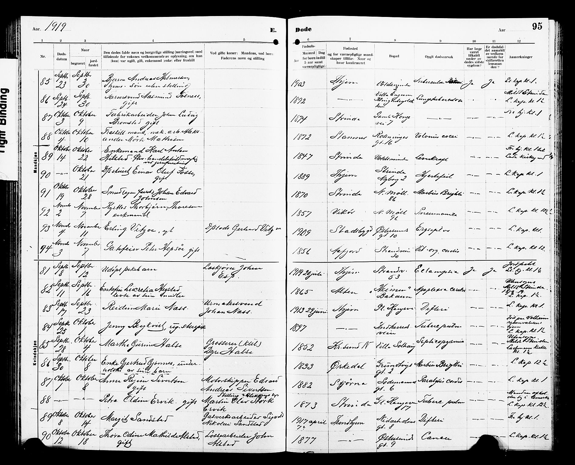 Ministerialprotokoller, klokkerbøker og fødselsregistre - Sør-Trøndelag, AV/SAT-A-1456/605/L0257: Parish register (copy) no. 605C04, 1916-1922, p. 95