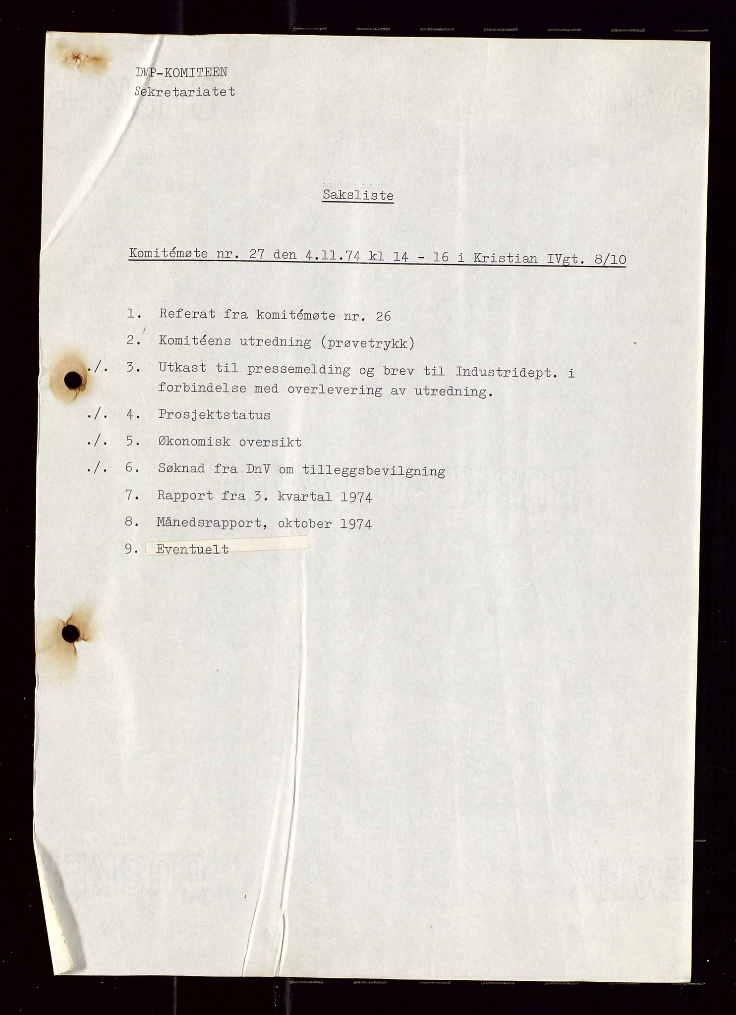 Industridepartementet, Oljekontoret, AV/SAST-A-101348/Di/L0001: DWP, møter juni - november, komiteemøter nr. 19 - 26, 1973-1974, p. 720