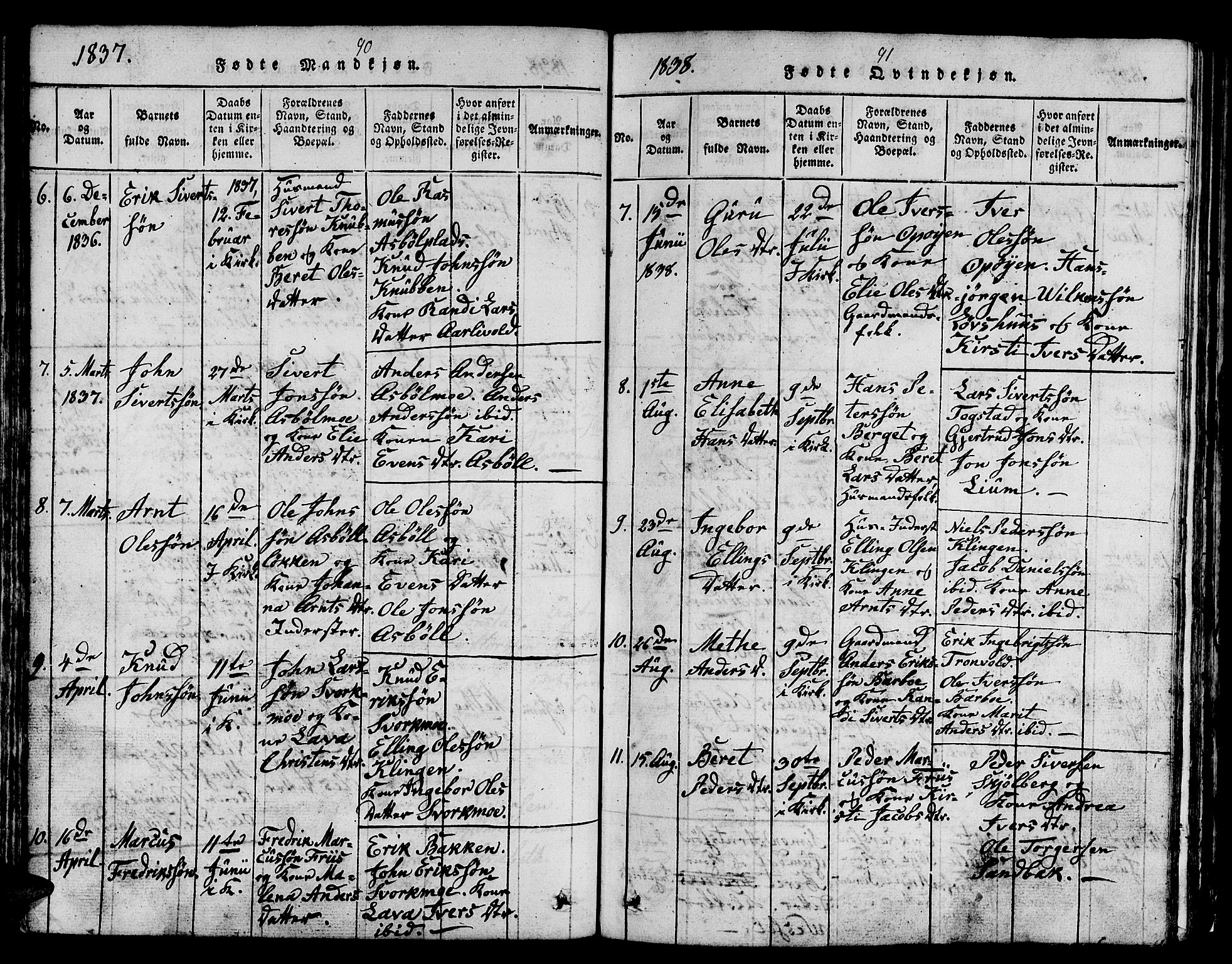Ministerialprotokoller, klokkerbøker og fødselsregistre - Sør-Trøndelag, SAT/A-1456/671/L0842: Parish register (copy) no. 671C01, 1816-1867, p. 90-91