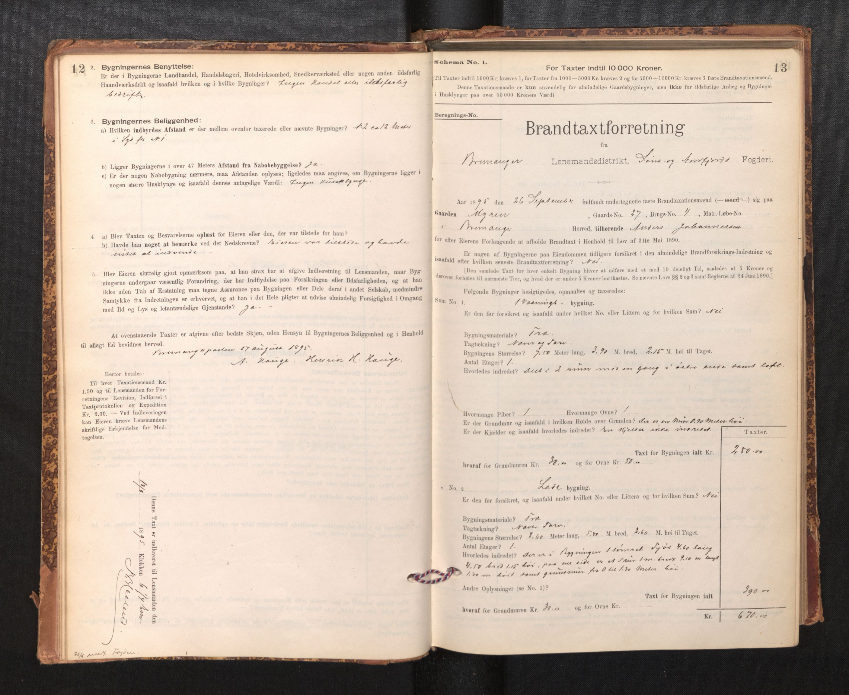 Lensmannen i Bremanger, SAB/A-26701/0012/L0007: Branntakstprotokoll, skjematakst, 1895-1936, p. 12-13