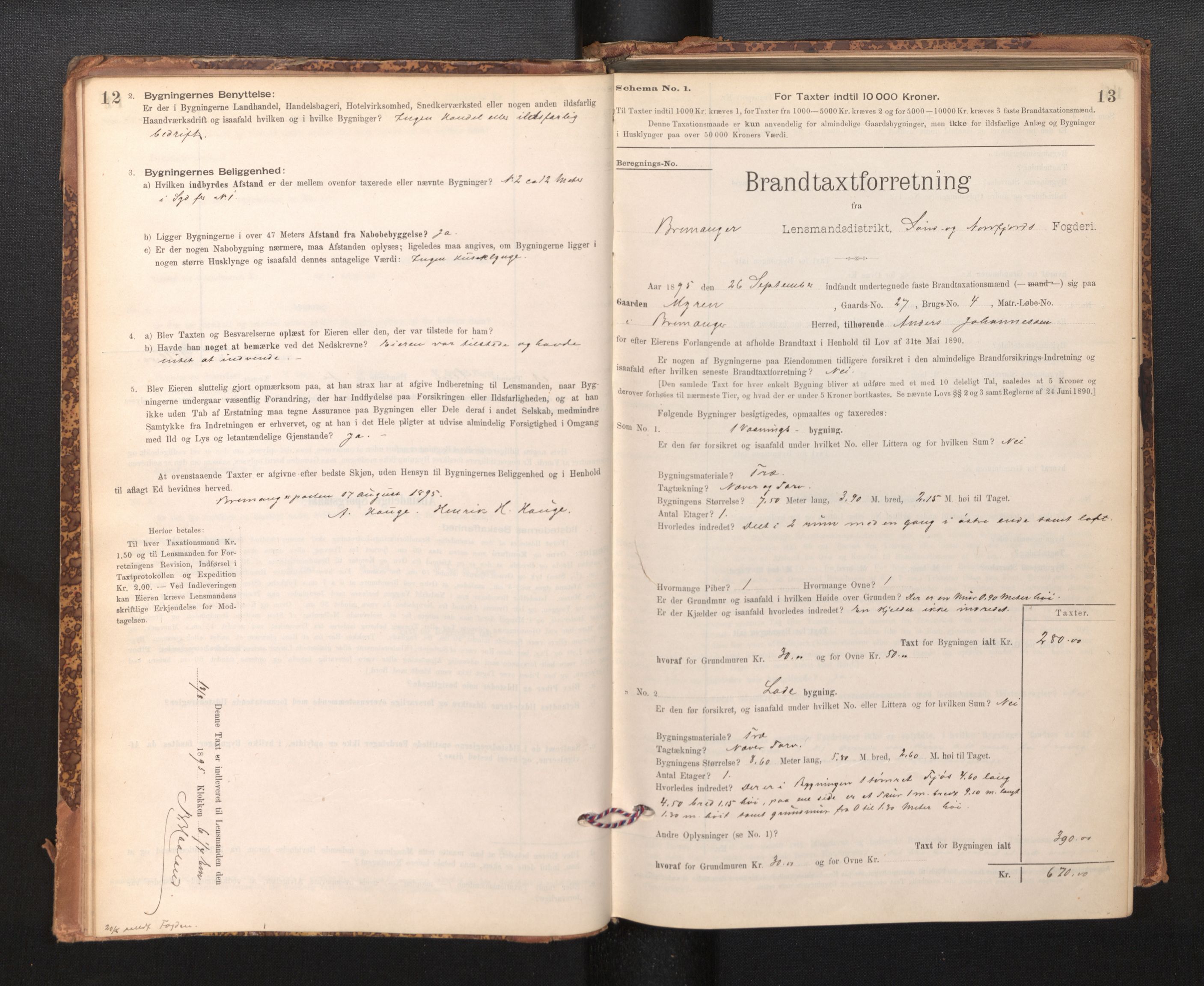Lensmannen i Bremanger, AV/SAB-A-26701/0012/L0007: Branntakstprotokoll, skjematakst, 1895-1936, p. 12-13