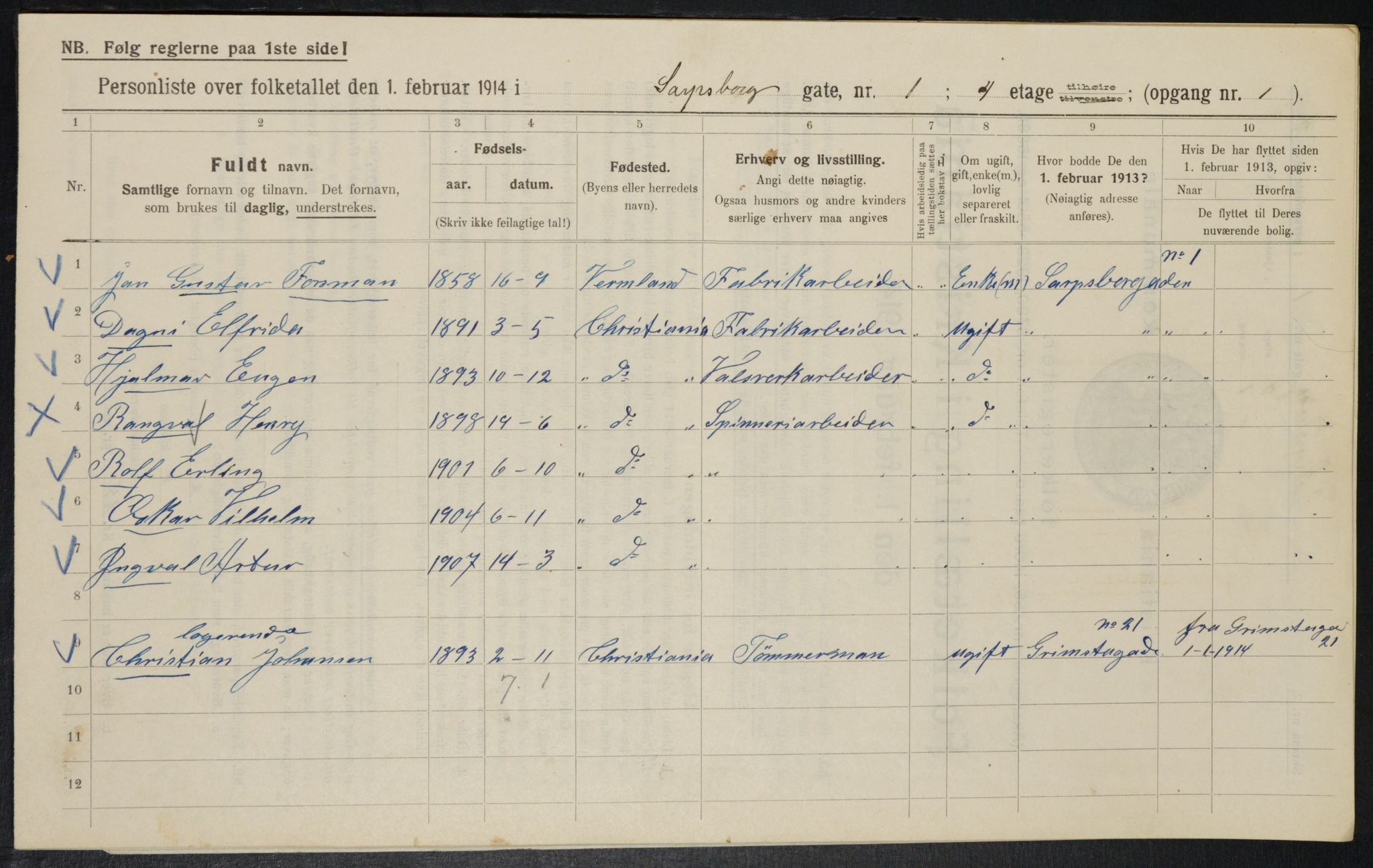 OBA, Municipal Census 1914 for Kristiania, 1914, p. 88932