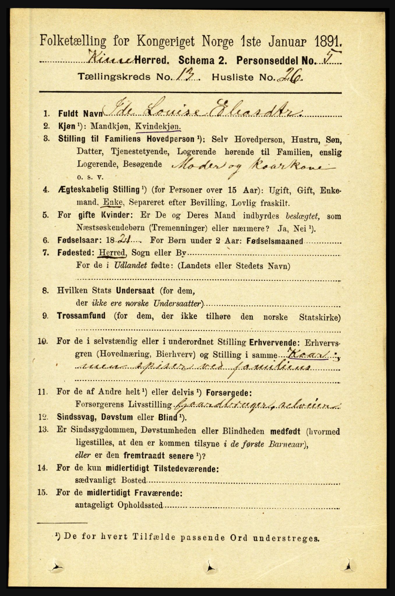 RA, 1891 census for 1437 Kinn, 1891, p. 5243