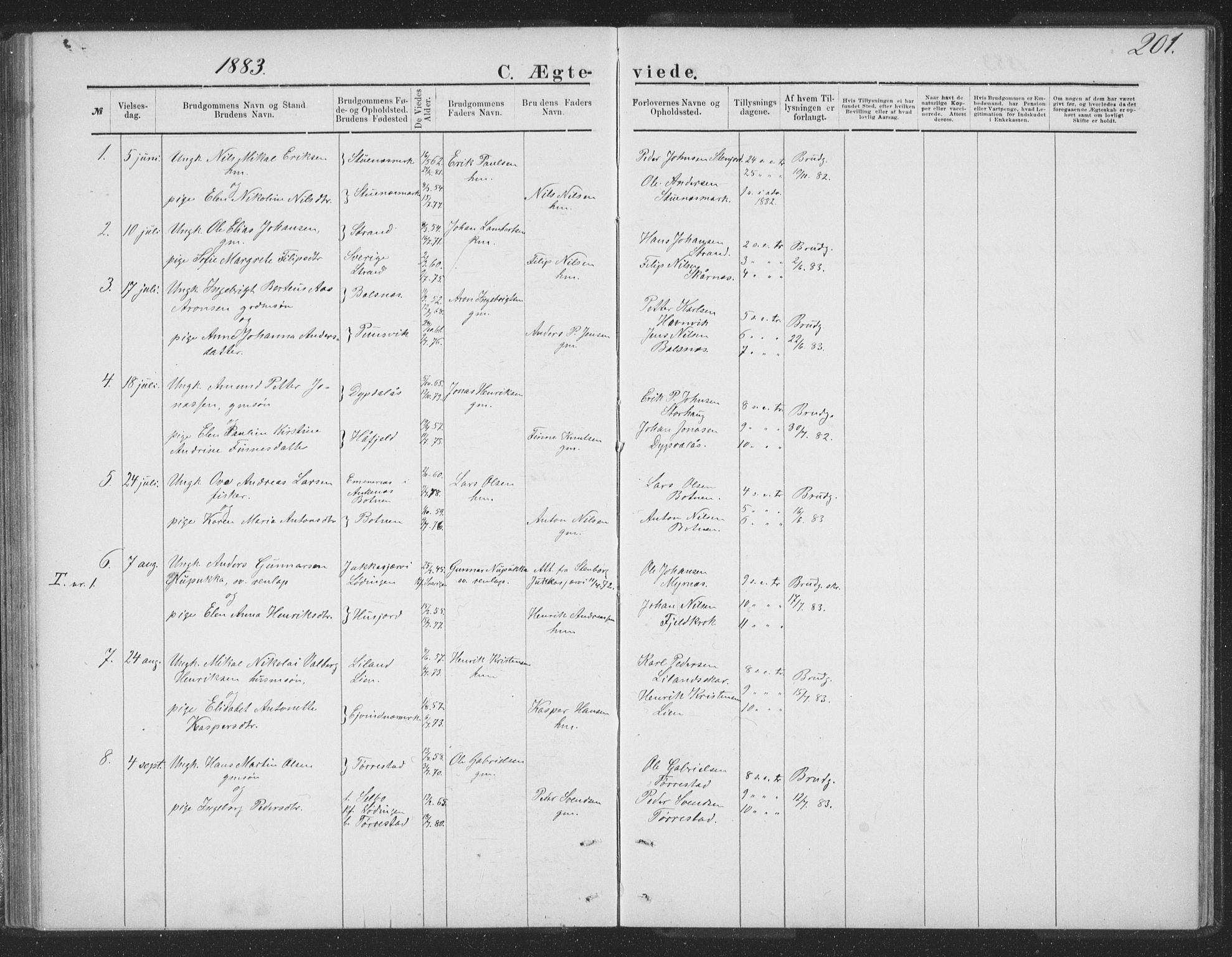 Ministerialprotokoller, klokkerbøker og fødselsregistre - Nordland, SAT/A-1459/863/L0913: Parish register (copy) no. 863C03, 1877-1885, p. 201
