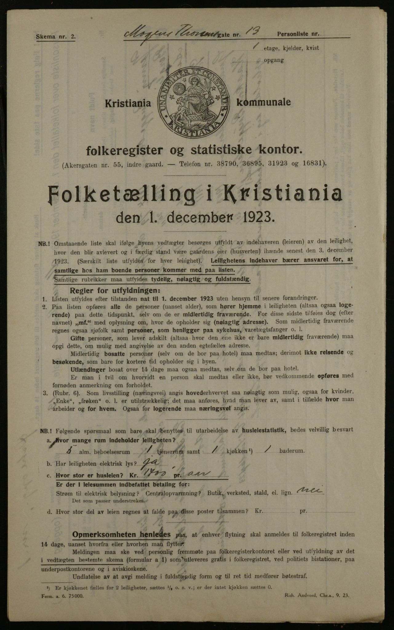 OBA, Municipal Census 1923 for Kristiania, 1923, p. 72611