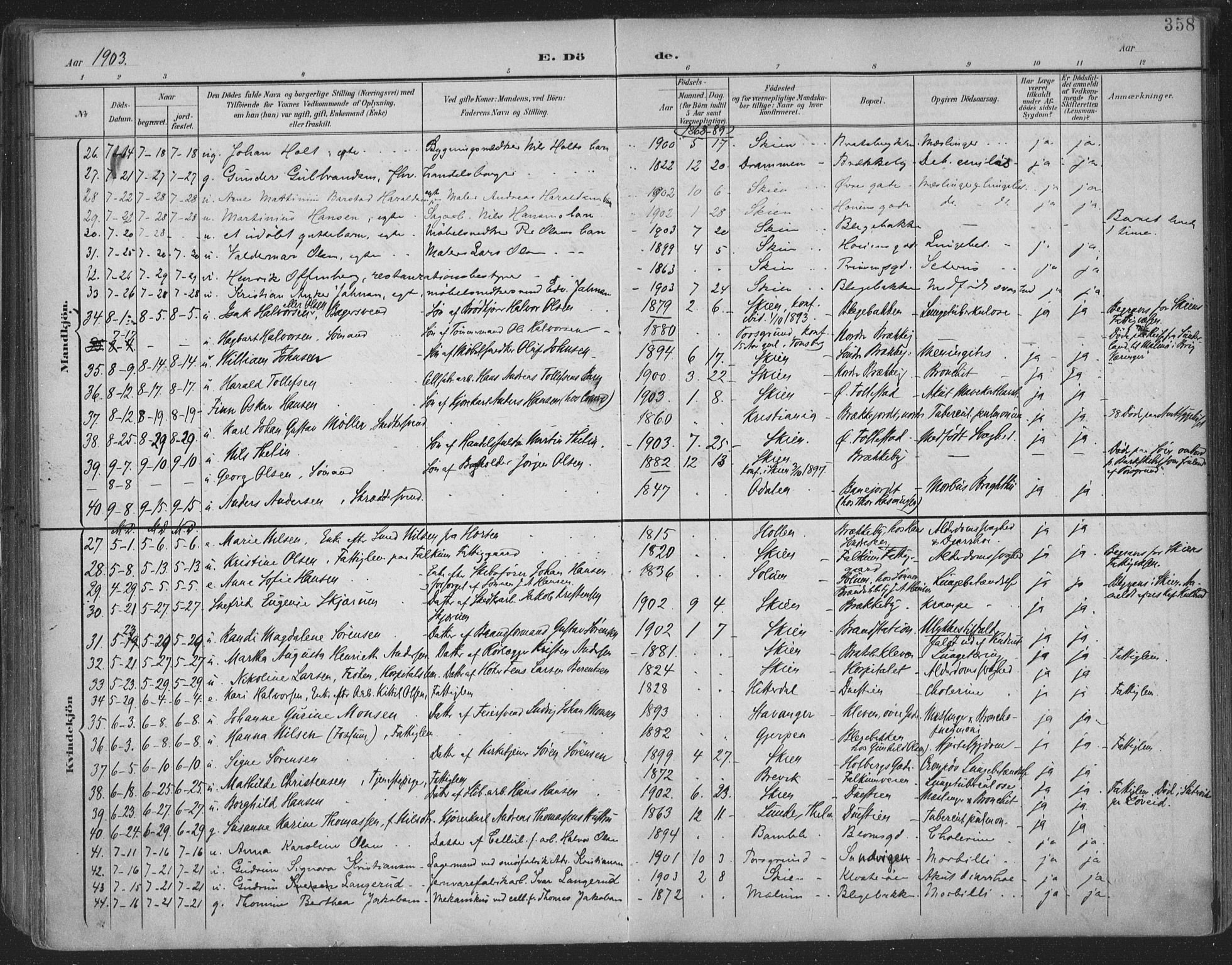 Skien kirkebøker, SAKO/A-302/F/Fa/L0011: Parish register (official) no. 11, 1900-1907, p. 358
