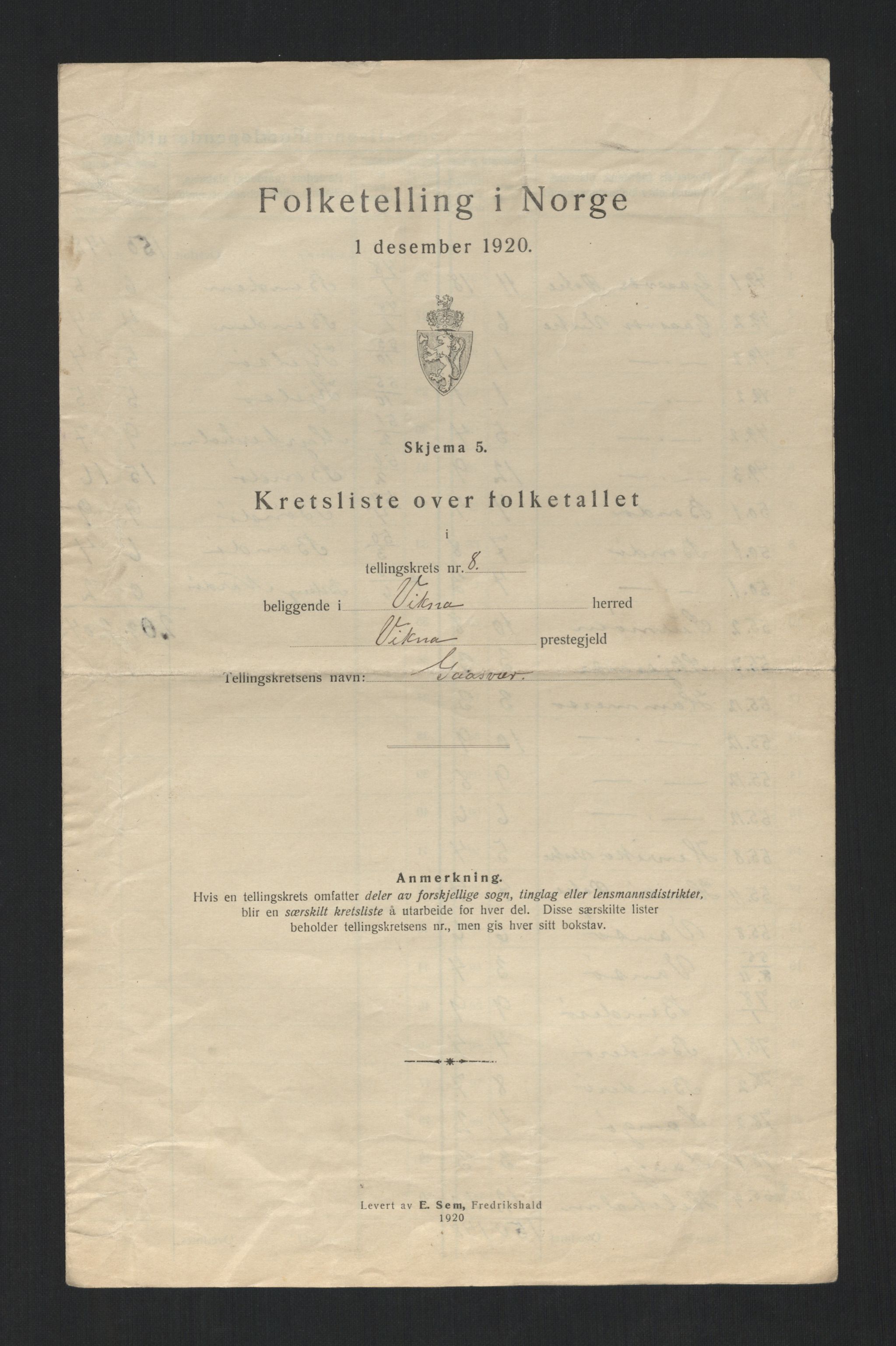 SAT, 1920 census for Vikna, 1920, p. 27