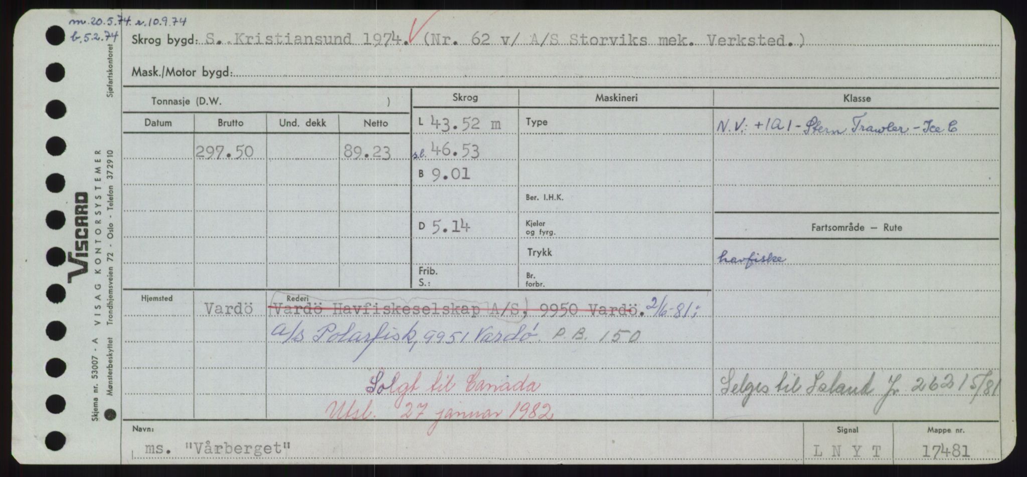 Sjøfartsdirektoratet med forløpere, Skipsmålingen, RA/S-1627/H/Hd/L0042: Fartøy, Vi-We, p. 205