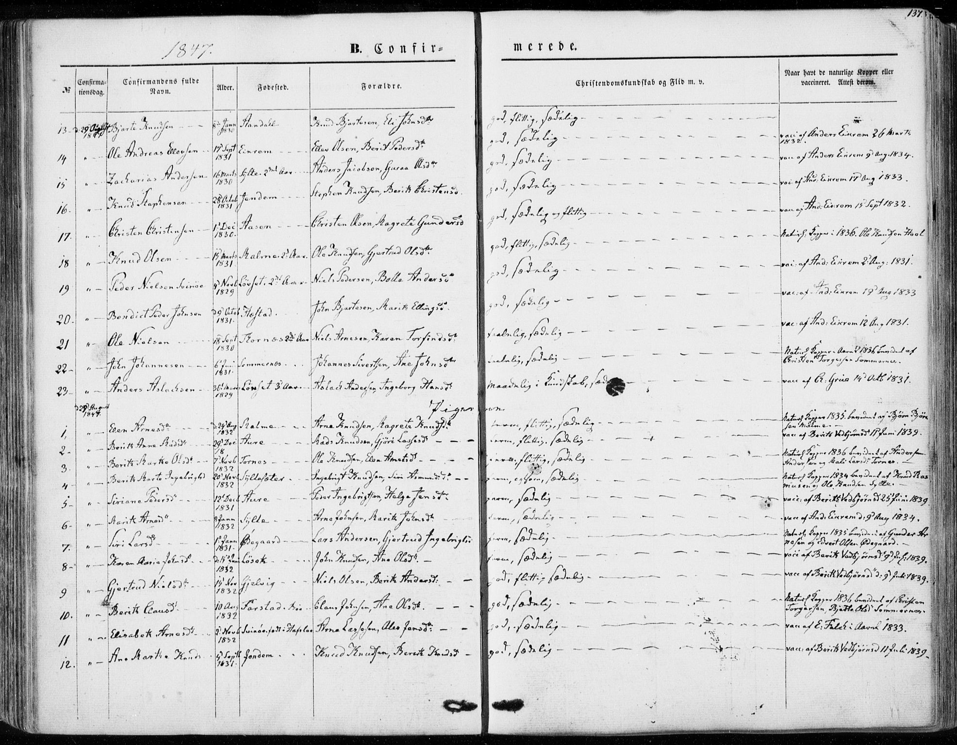 Ministerialprotokoller, klokkerbøker og fødselsregistre - Møre og Romsdal, SAT/A-1454/565/L0748: Parish register (official) no. 565A02, 1845-1872, p. 137