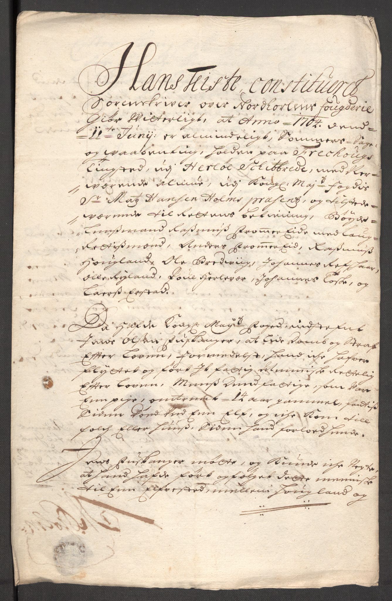 Rentekammeret inntil 1814, Reviderte regnskaper, Fogderegnskap, AV/RA-EA-4092/R51/L3187: Fogderegnskap Nordhordland og Voss, 1704-1705, p. 205