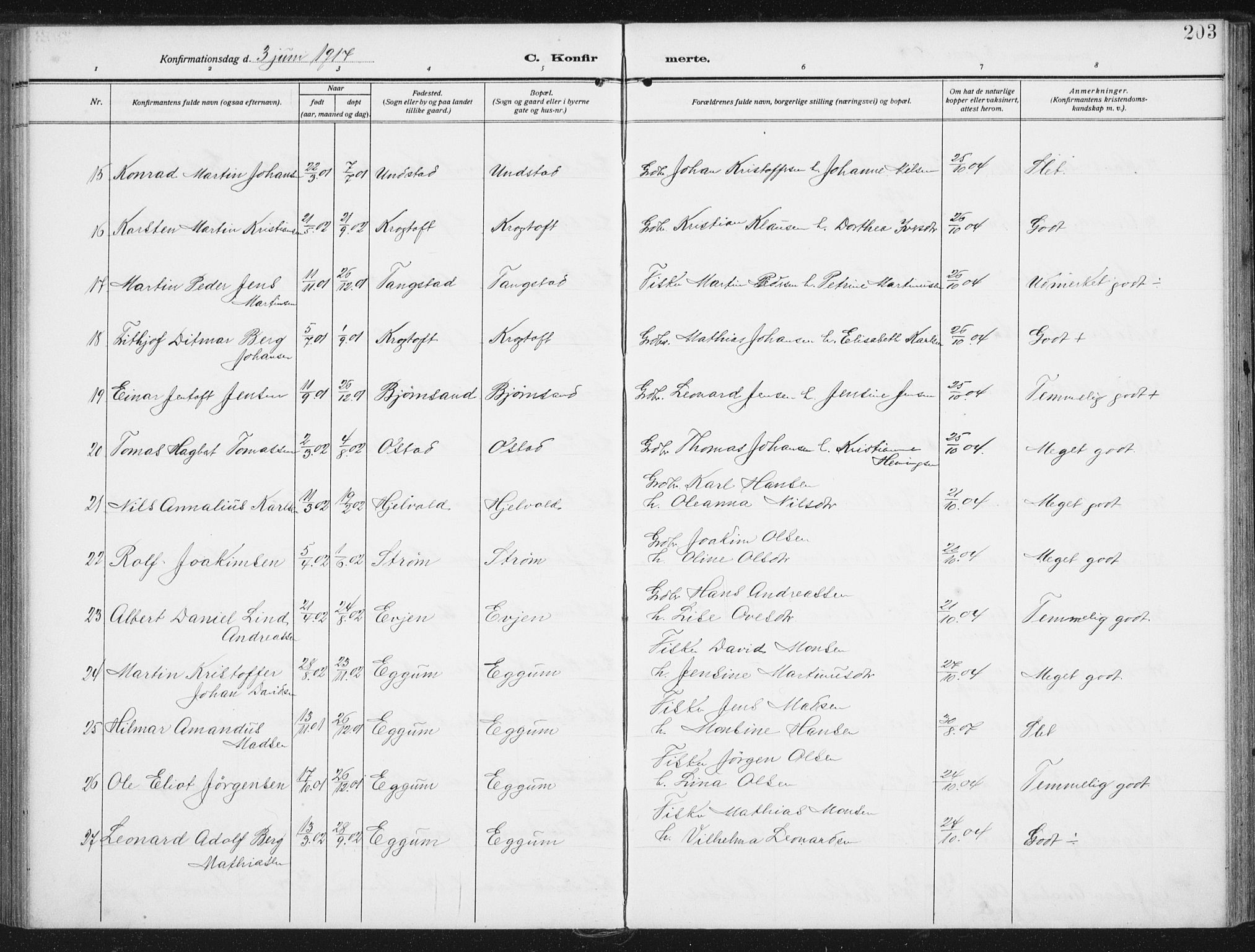 Ministerialprotokoller, klokkerbøker og fødselsregistre - Nordland, AV/SAT-A-1459/880/L1135: Parish register (official) no. 880A09, 1908-1919, p. 203