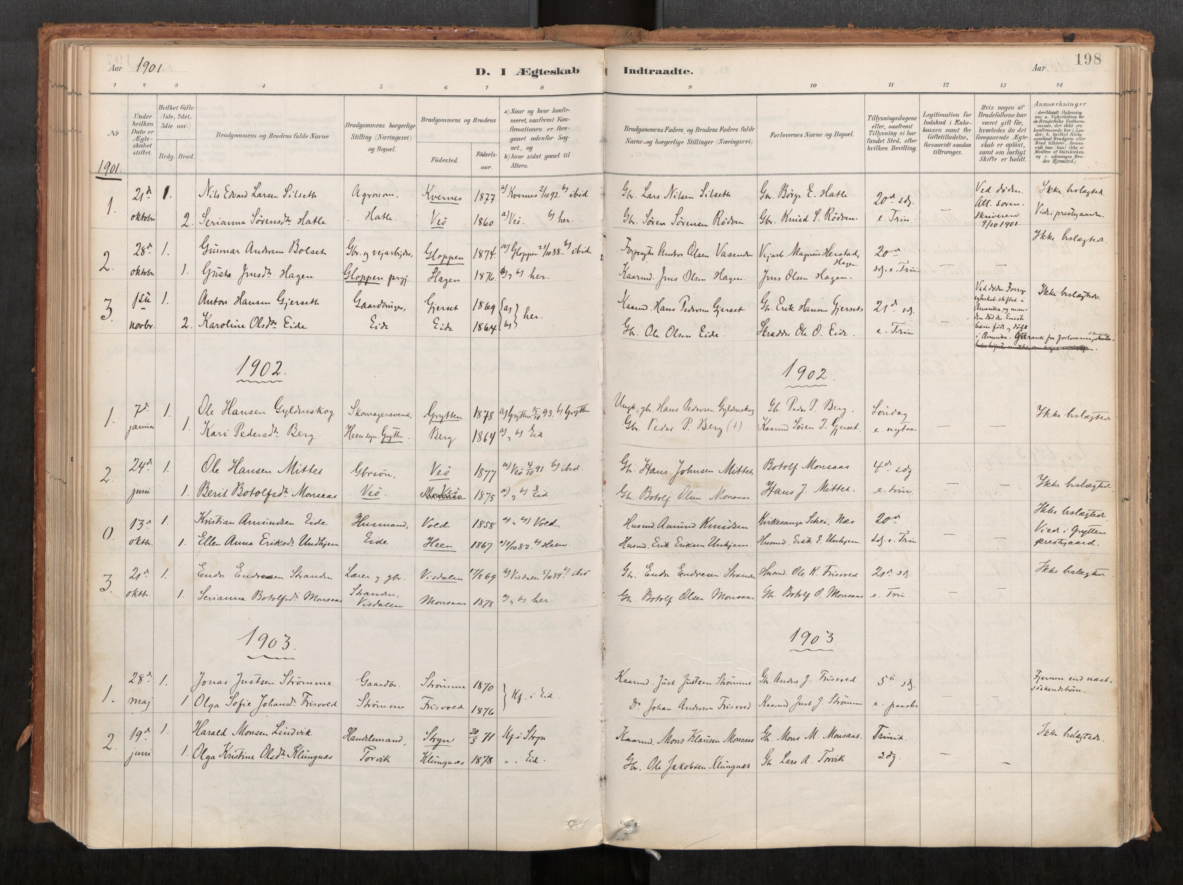 Ministerialprotokoller, klokkerbøker og fødselsregistre - Møre og Romsdal, AV/SAT-A-1454/542/L0553: Parish register (official) no. 542A03, 1885-1925, p. 198