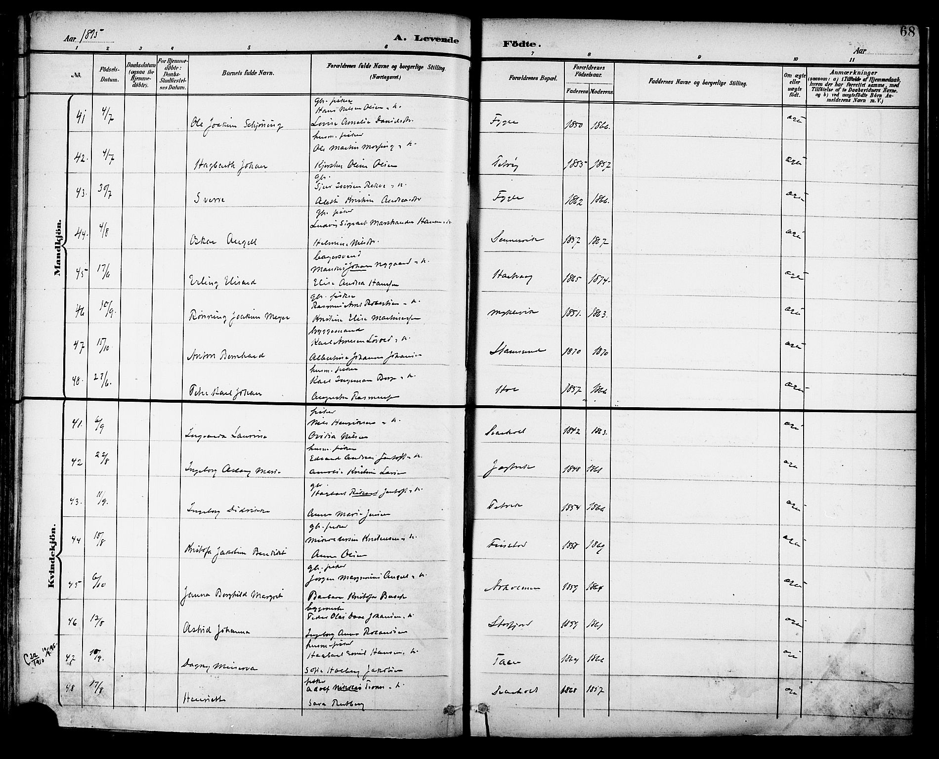 Ministerialprotokoller, klokkerbøker og fødselsregistre - Nordland, AV/SAT-A-1459/882/L1179: Parish register (official) no. 882A01, 1886-1898, p. 68