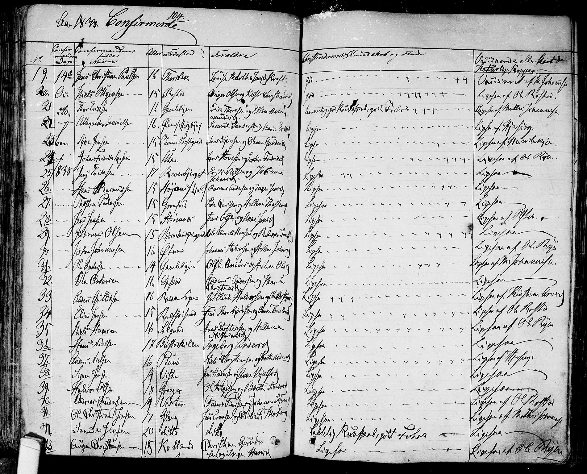Tune prestekontor Kirkebøker, SAO/A-2007/F/Fa/L0008: Parish register (official) no. 8, 1837-1841, p. 104