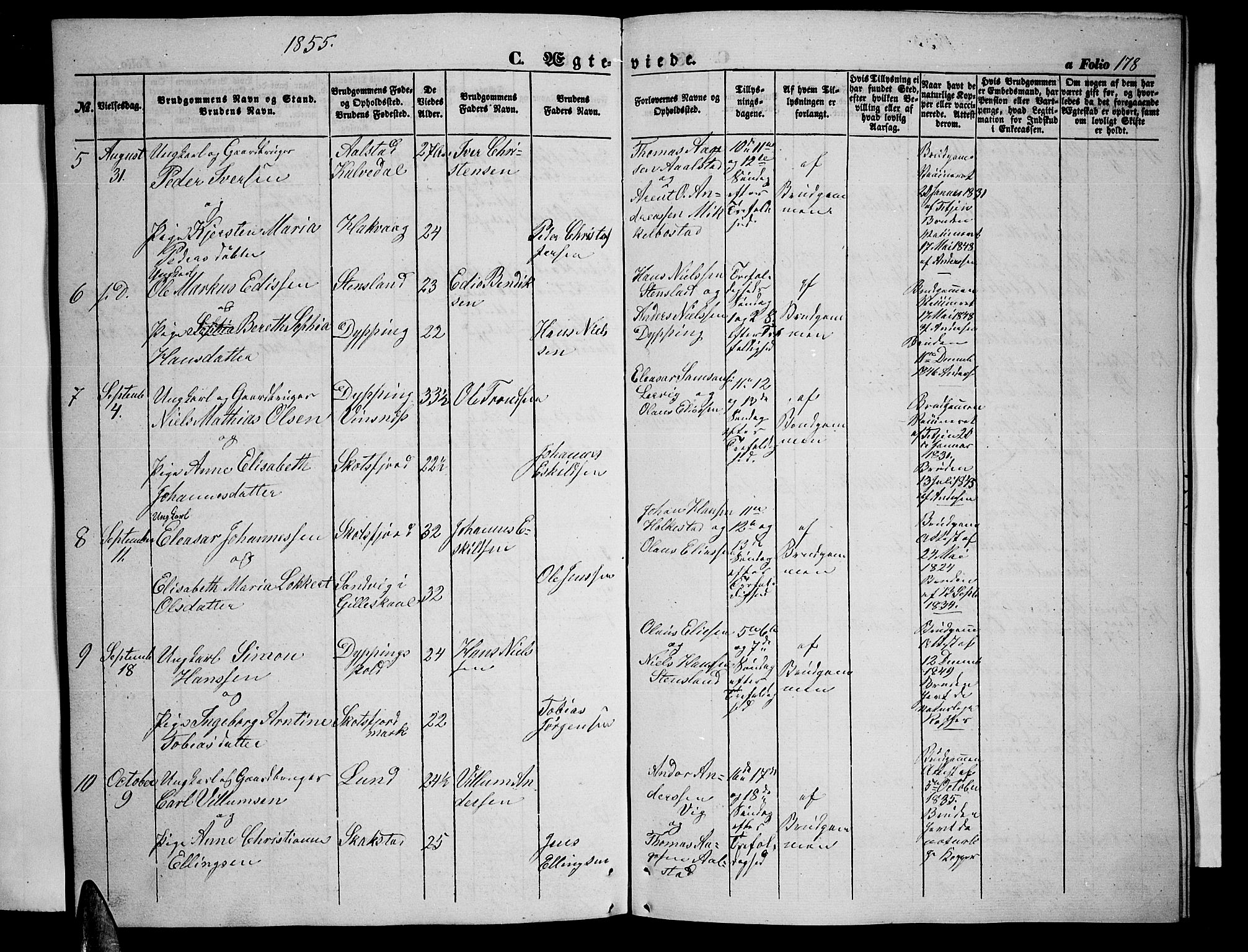 Ministerialprotokoller, klokkerbøker og fødselsregistre - Nordland, SAT/A-1459/855/L0814: Parish register (copy) no. 855C03, 1851-1864, p. 178