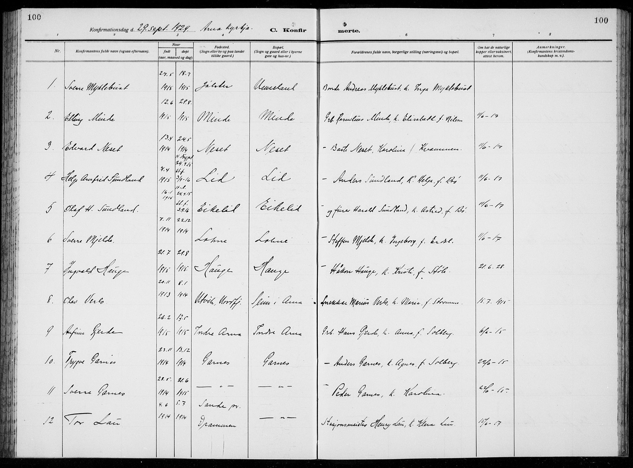 Arna sokneprestembete, AV/SAB-A-74001/H/Ha/Hab: Parish register (copy) no. A  6, 1922-1936, p. 100