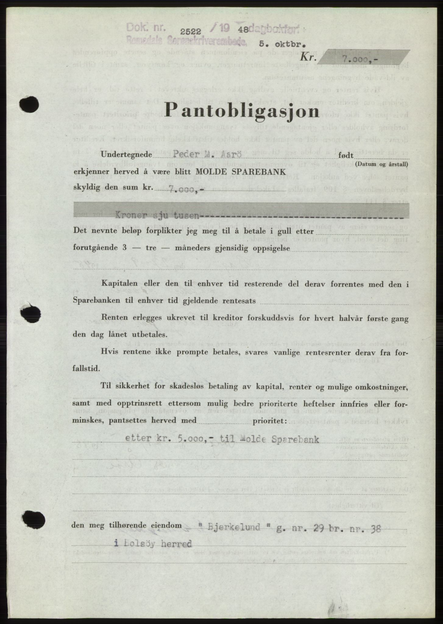 Romsdal sorenskriveri, AV/SAT-A-4149/1/2/2C: Mortgage book no. B4, 1948-1949, Diary no: : 2522/1948