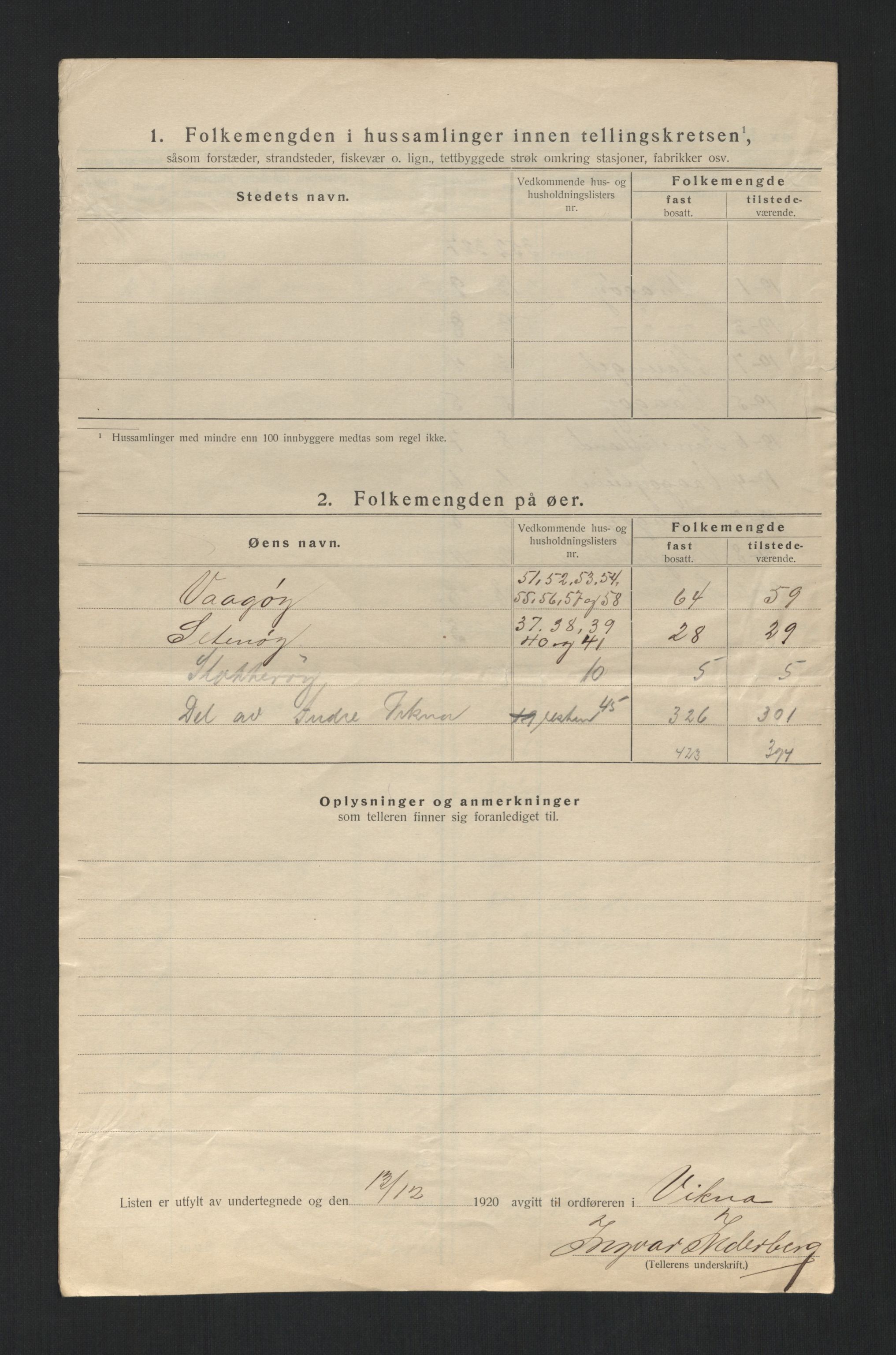 SAT, 1920 census for Vikna, 1920, p. 14