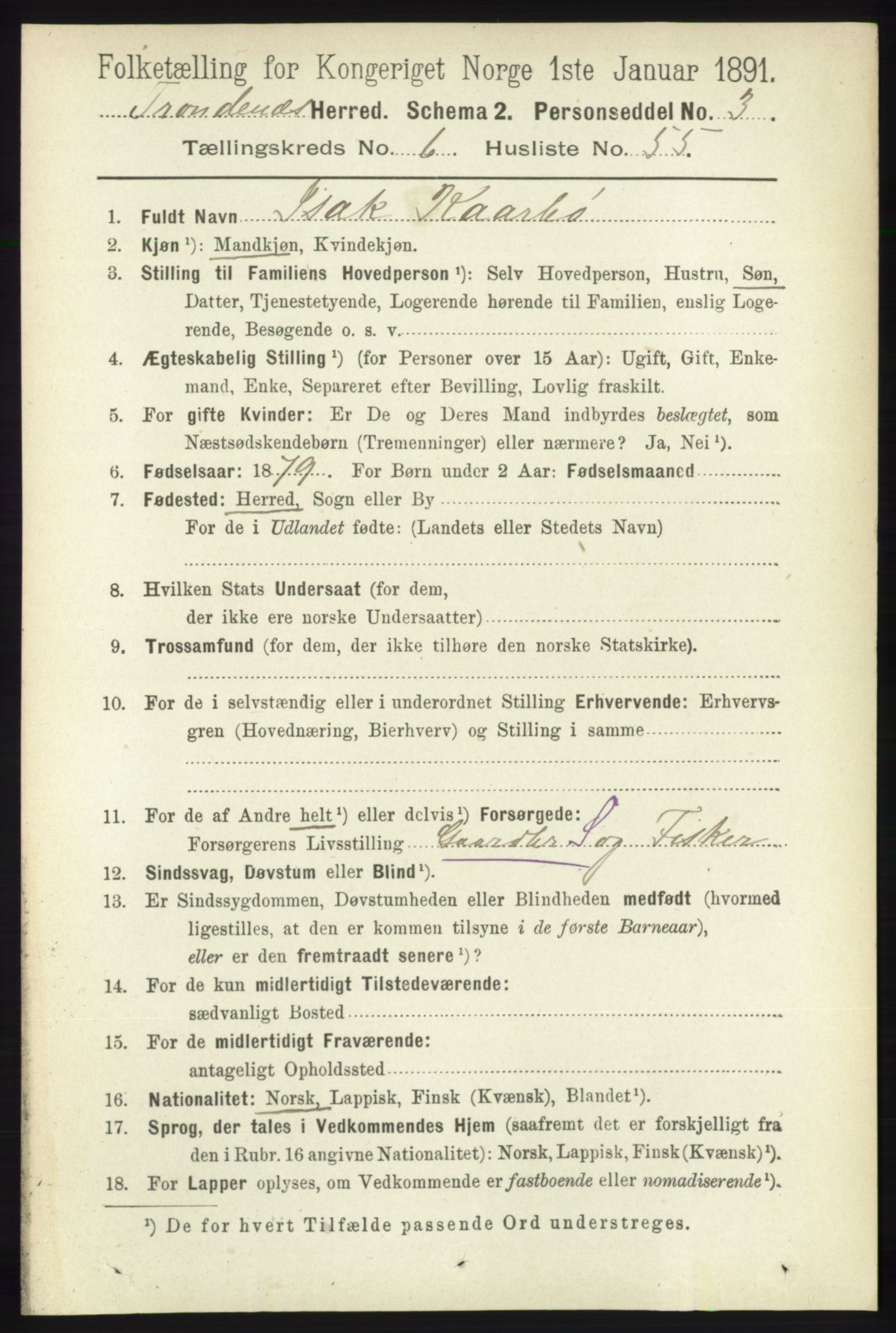 RA, 1891 census for 1914 Trondenes, 1891, p. 4170