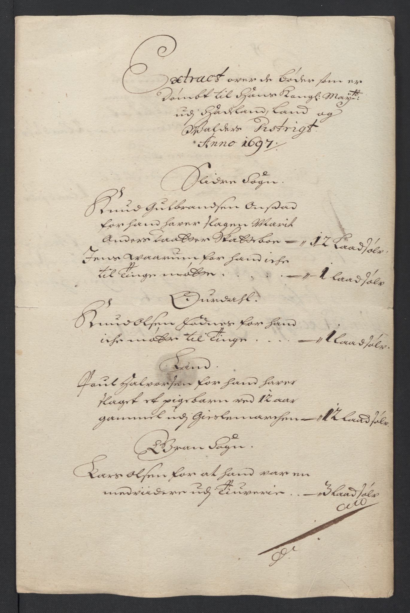 Rentekammeret inntil 1814, Reviderte regnskaper, Fogderegnskap, AV/RA-EA-4092/R18/L1295: Fogderegnskap Hadeland, Toten og Valdres, 1697, p. 160