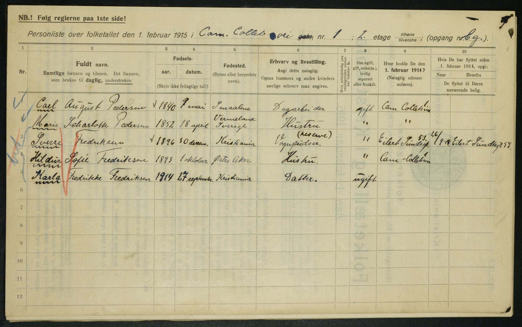 OBA, Municipal Census 1915 for Kristiania, 1915, p. 11601