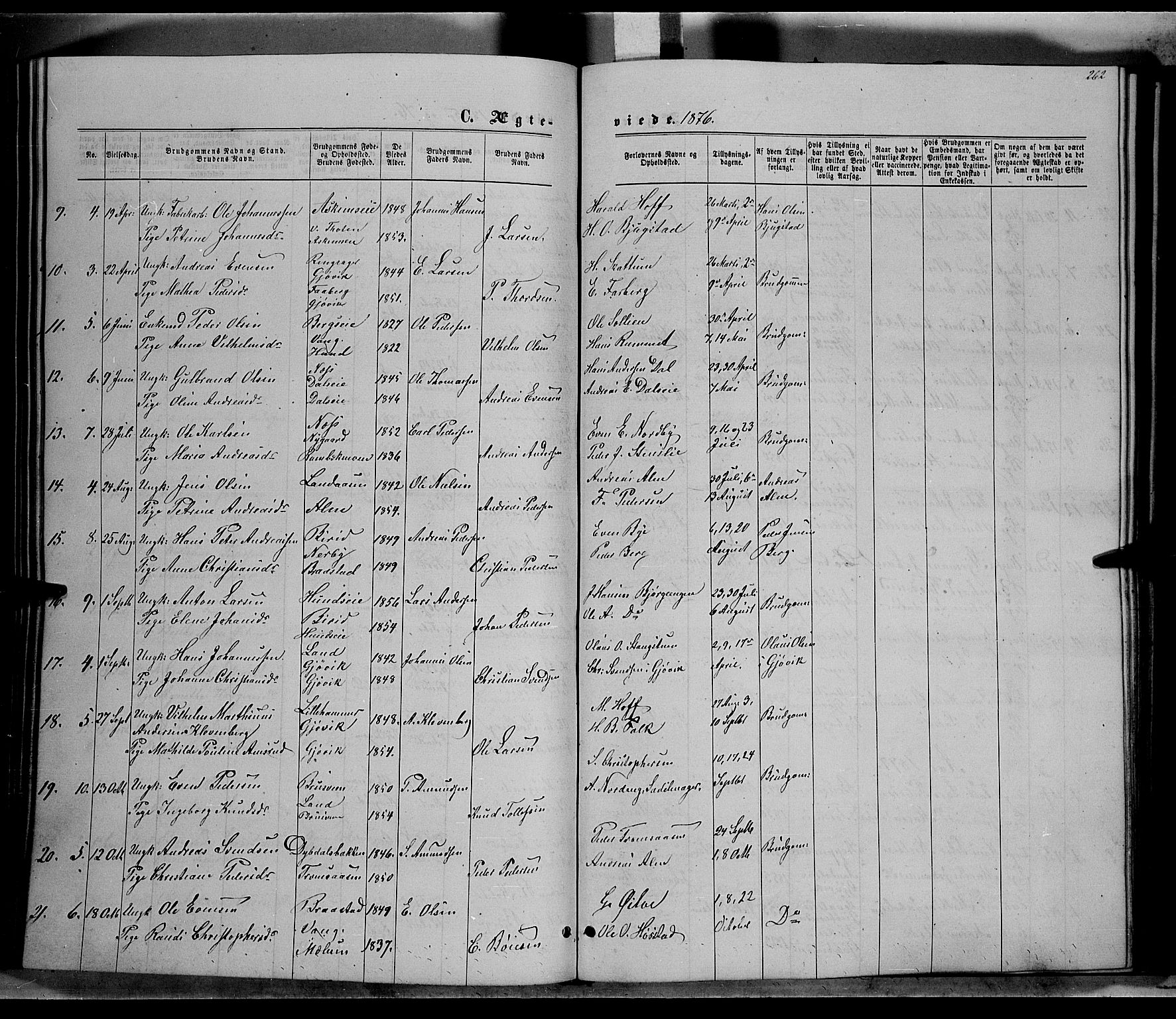 Vardal prestekontor, AV/SAH-PREST-100/H/Ha/Hab/L0006: Parish register (copy) no. 6, 1869-1881, p. 262