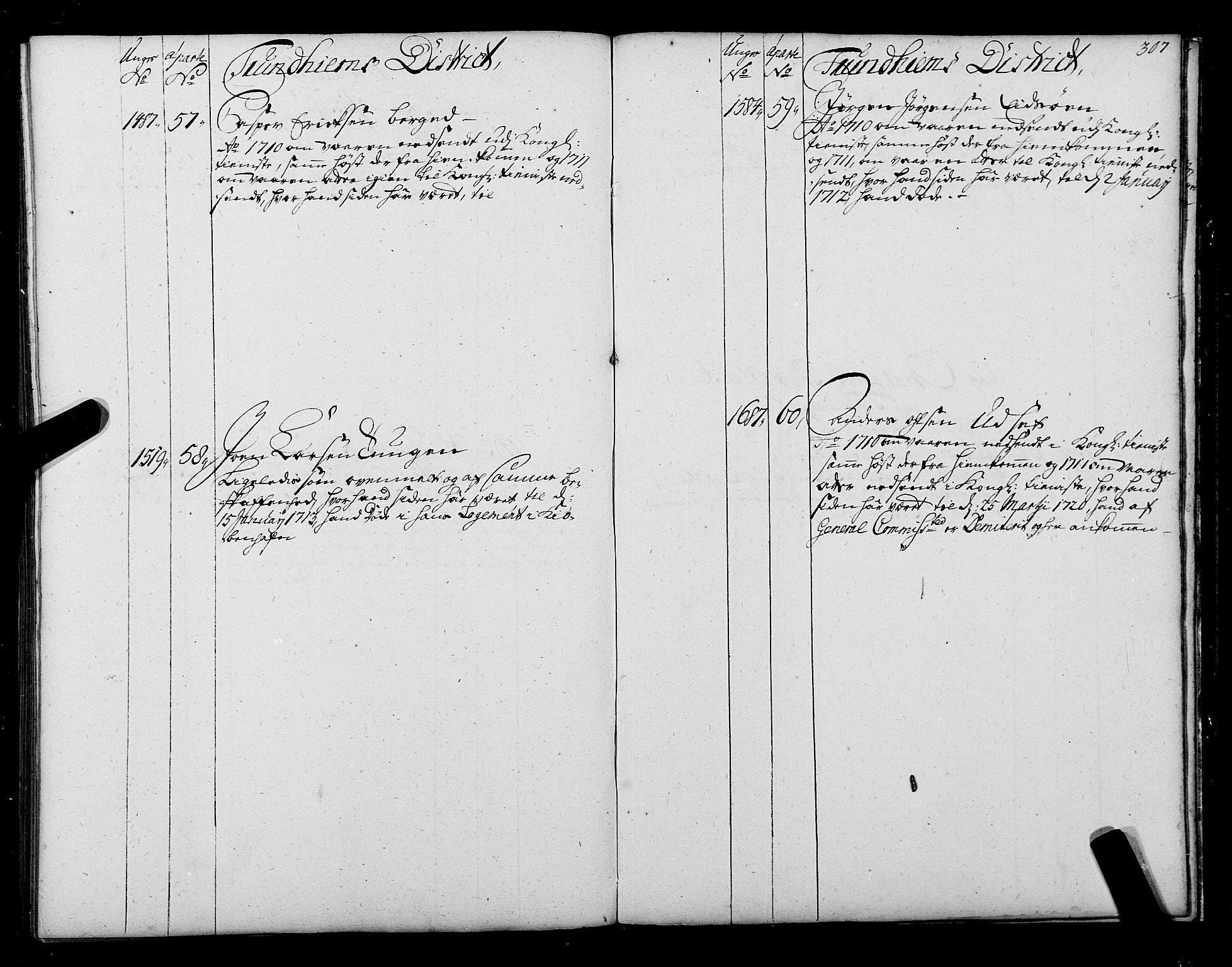 Sjøinnrulleringen - Trondhjemske distrikt, AV/SAT-A-5121/01/L0004: Ruller over sjøfolk i Trondhjem by, 1704-1710, p. 307