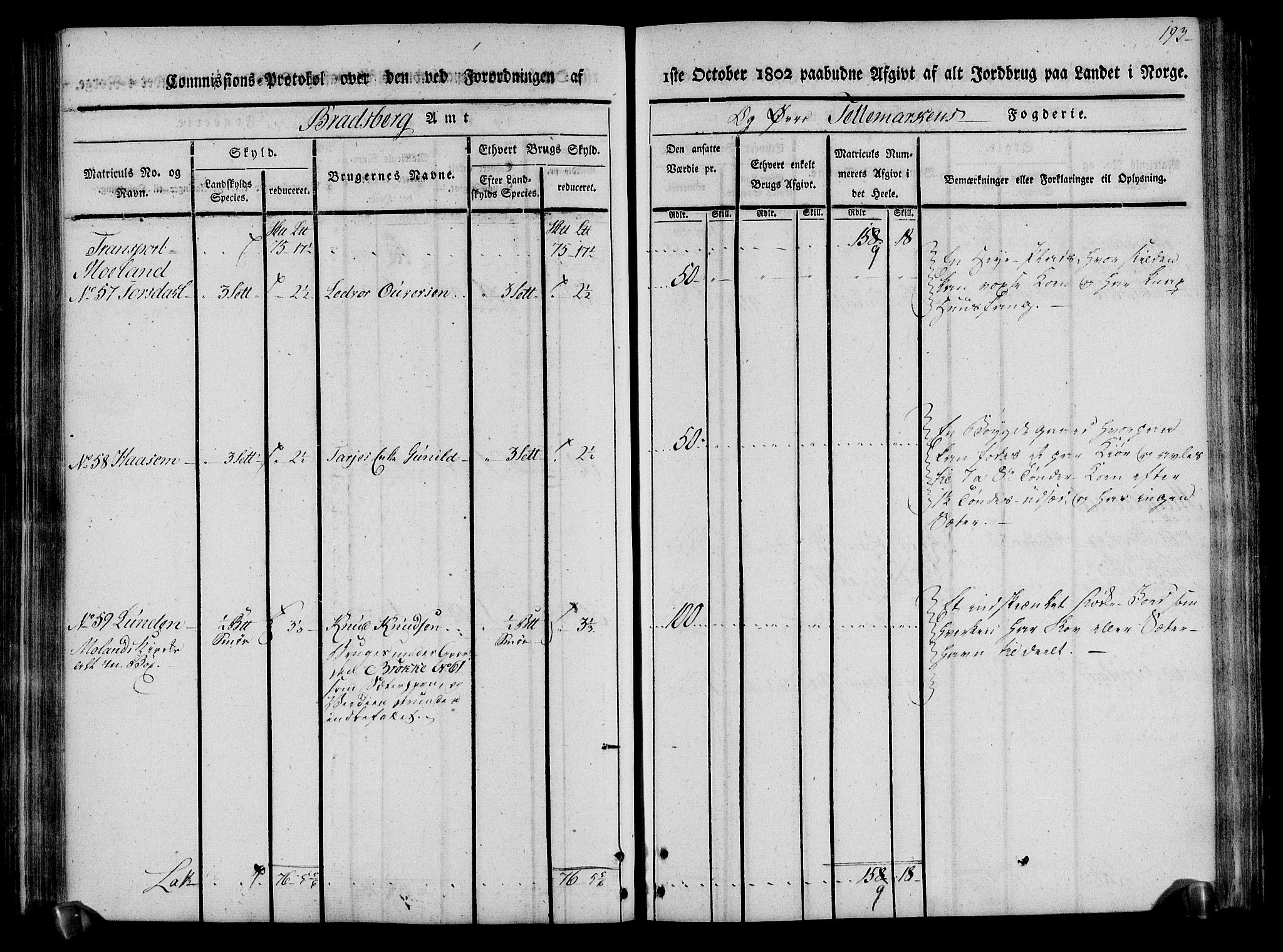 Rentekammeret inntil 1814, Realistisk ordnet avdeling, AV/RA-EA-4070/N/Ne/Nea/L0075: Øvre Telemarken fogderi. Kommisjonsprotokoll for fogderiets vestre del - Kviteseid, Vinje, Moland [):Fyresdal] og Lårdal prestegjeld., 1803, p. 195