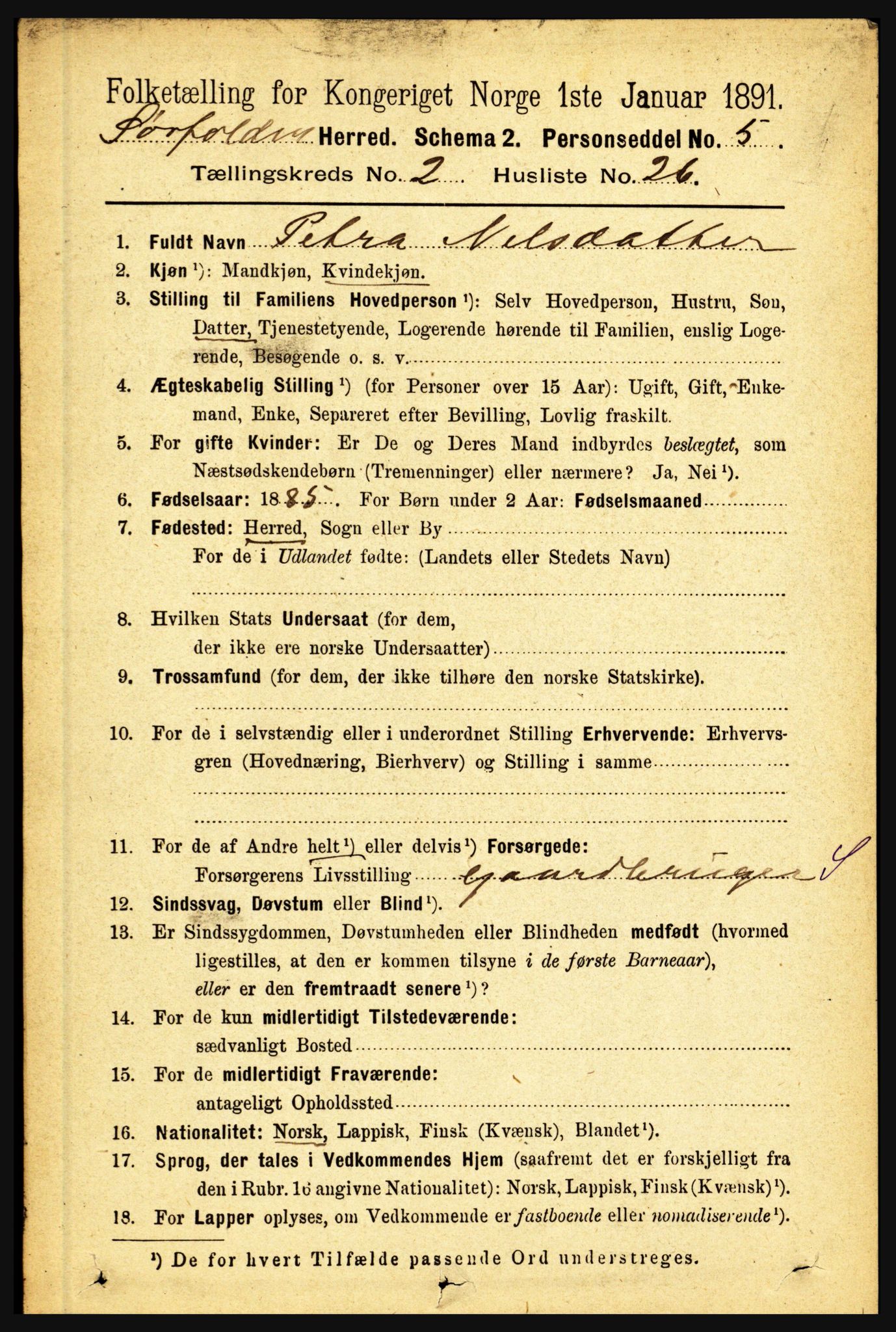 RA, 1891 census for 1845 Sørfold, 1891, p. 385