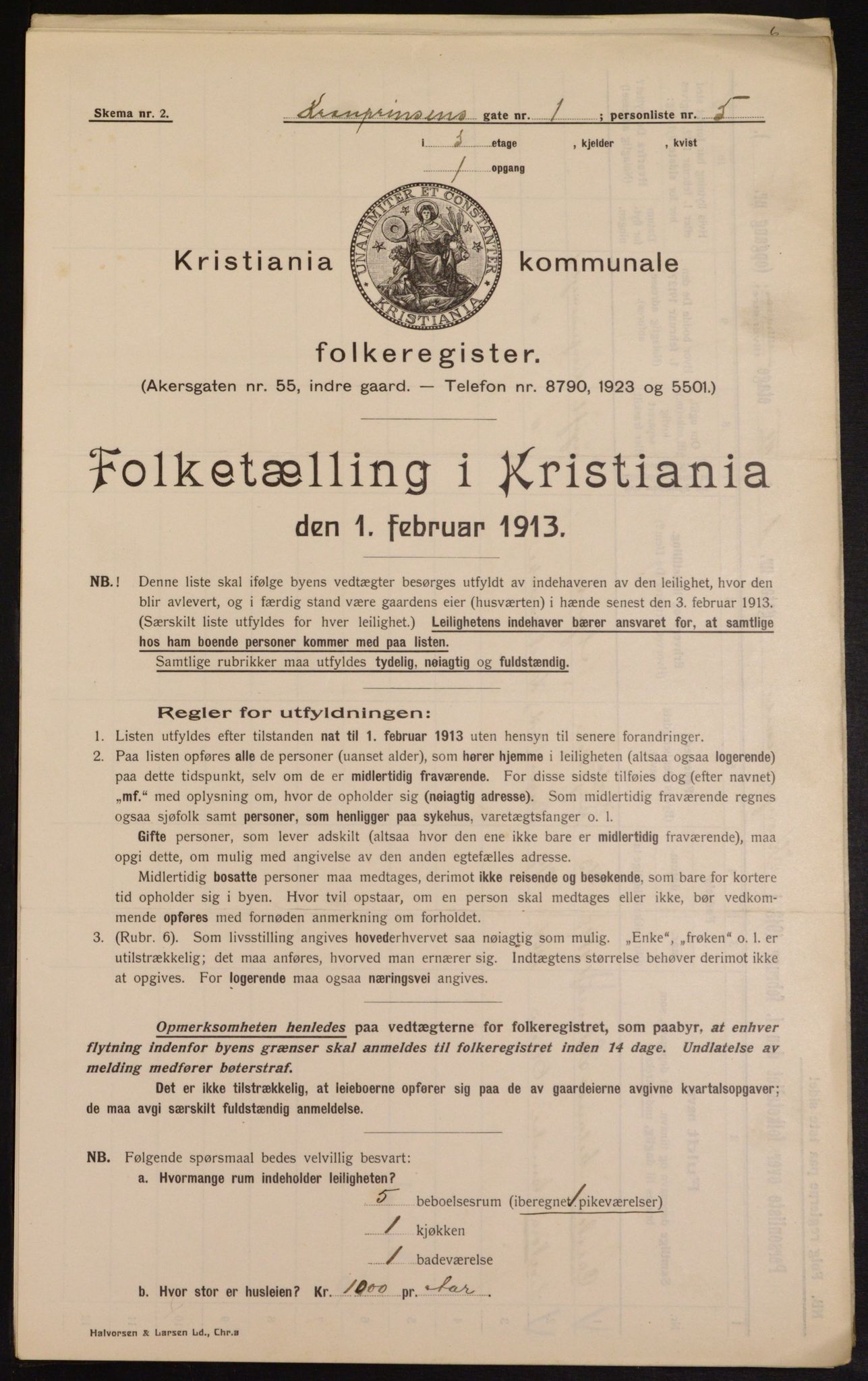 OBA, Municipal Census 1913 for Kristiania, 1913, p. 54182