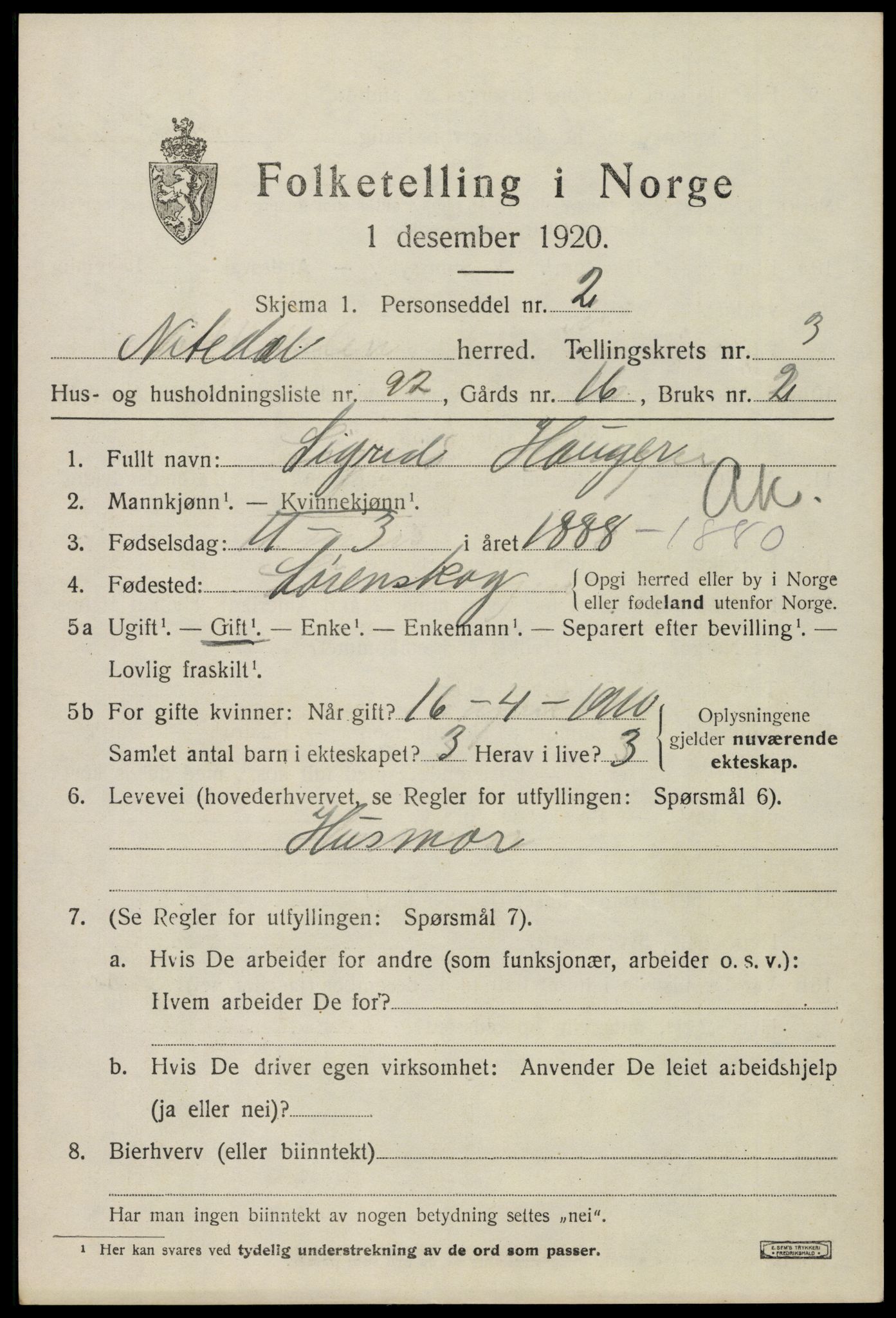 SAO, 1920 census for Nittedal, 1920, p. 4670