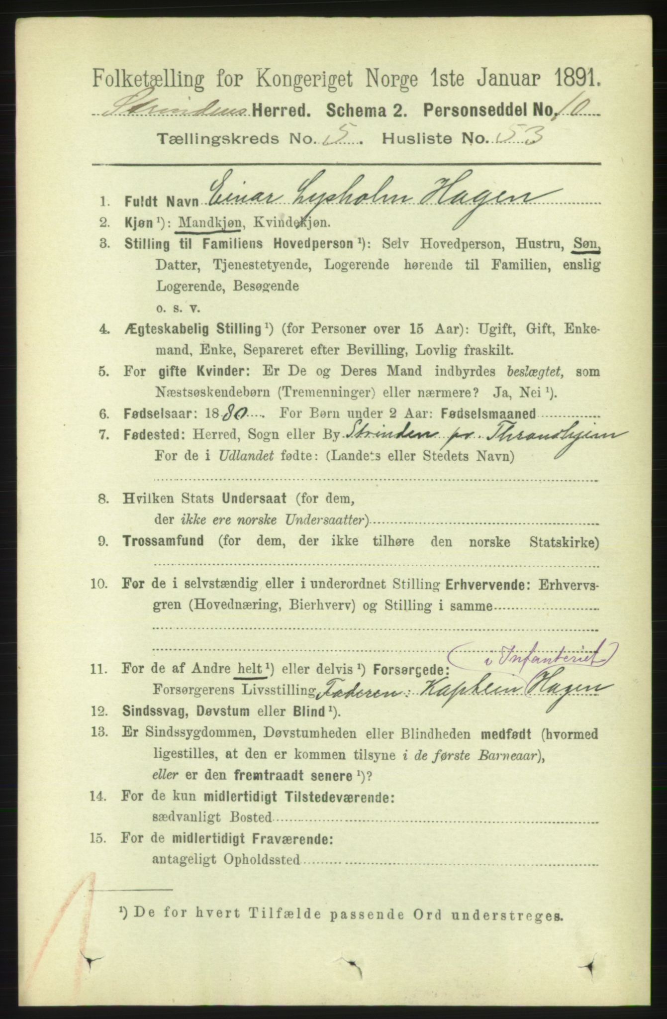 RA, 1891 census for 1660 Strinda, 1891, p. 5009