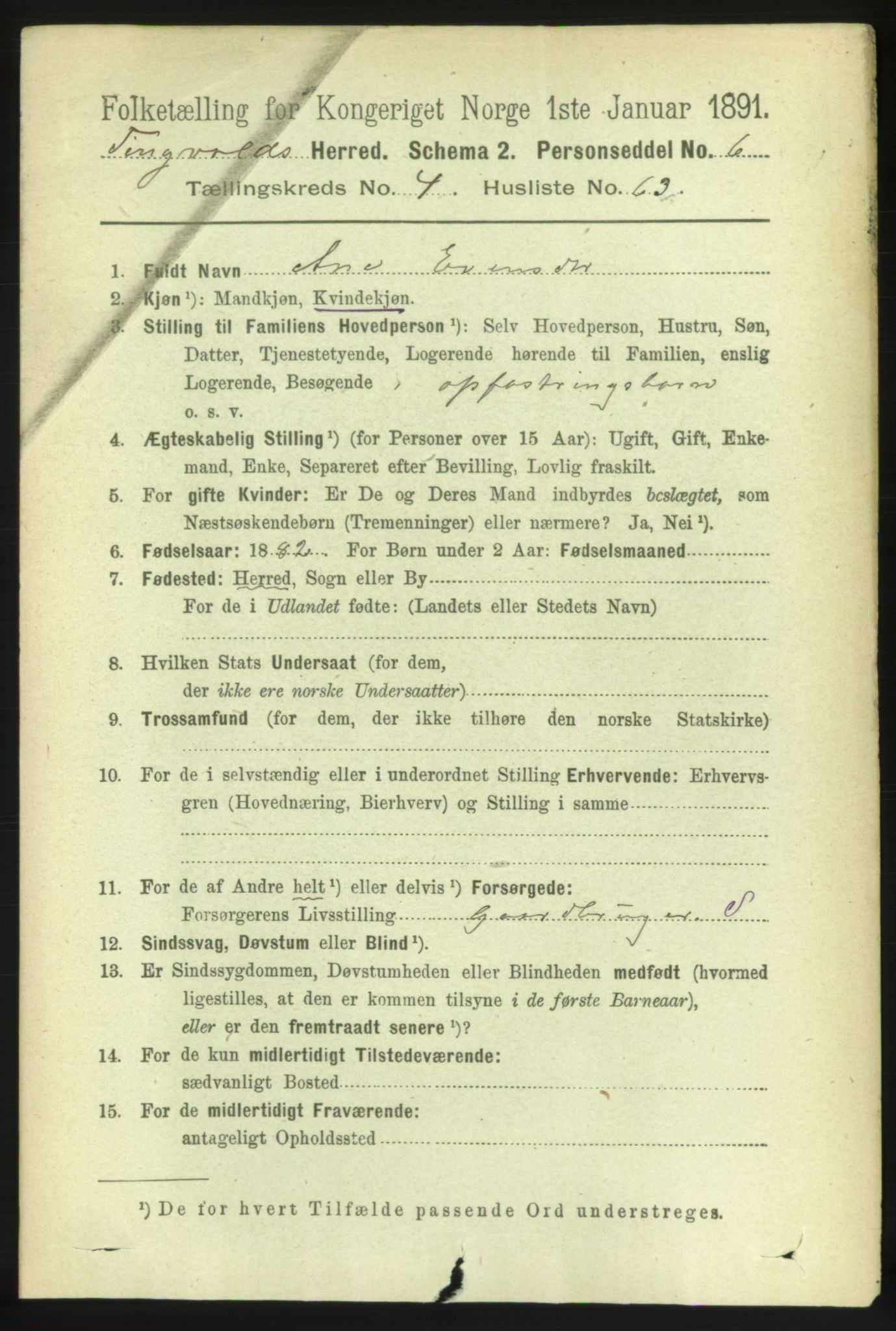 RA, 1891 census for 1560 Tingvoll, 1891, p. 2000