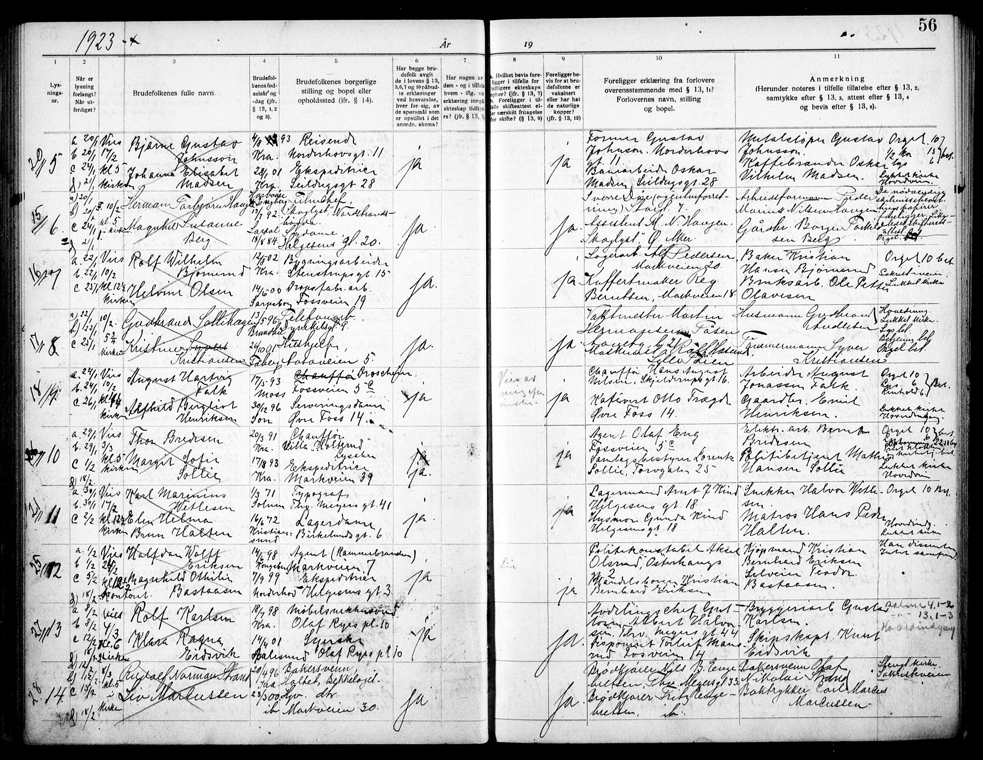 Paulus prestekontor Kirkebøker, AV/SAO-A-10871/H/Ha/L0003: Banns register no. 3, 1919-1926, p. 56