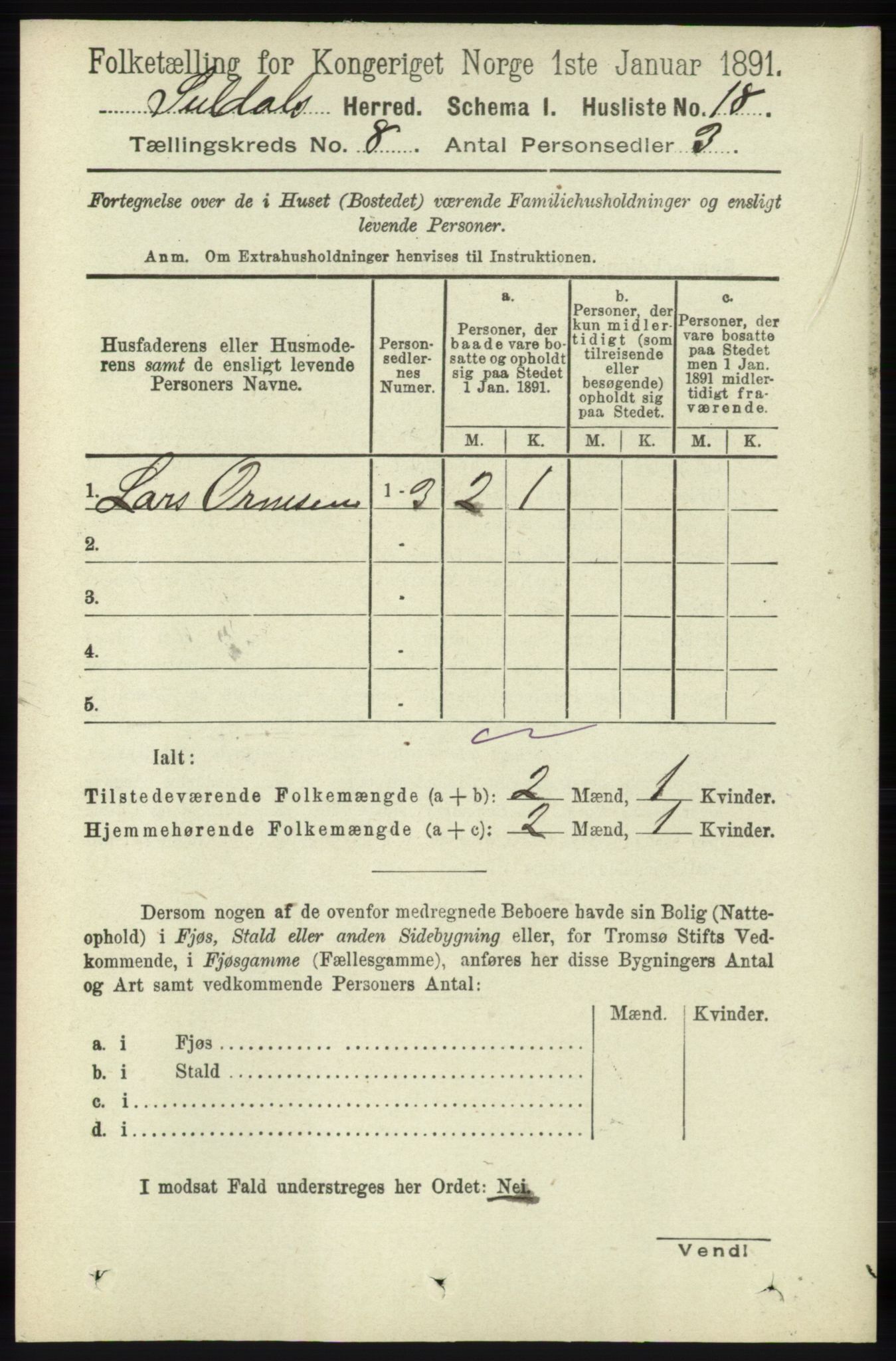 RA, 1891 census for 1134 Suldal, 1891, p. 2256