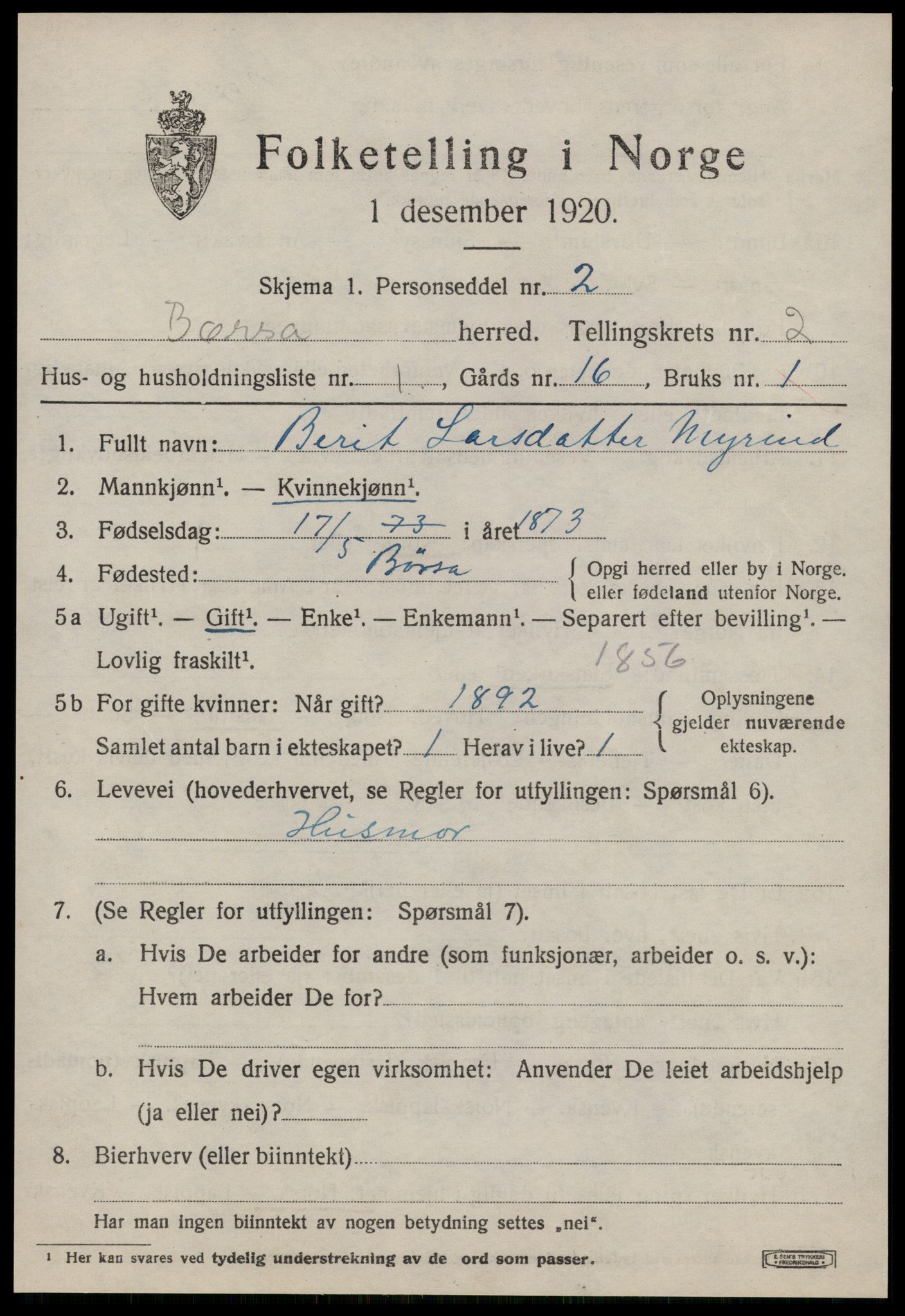 SAT, 1920 census for Børsa, 1920, p. 1239