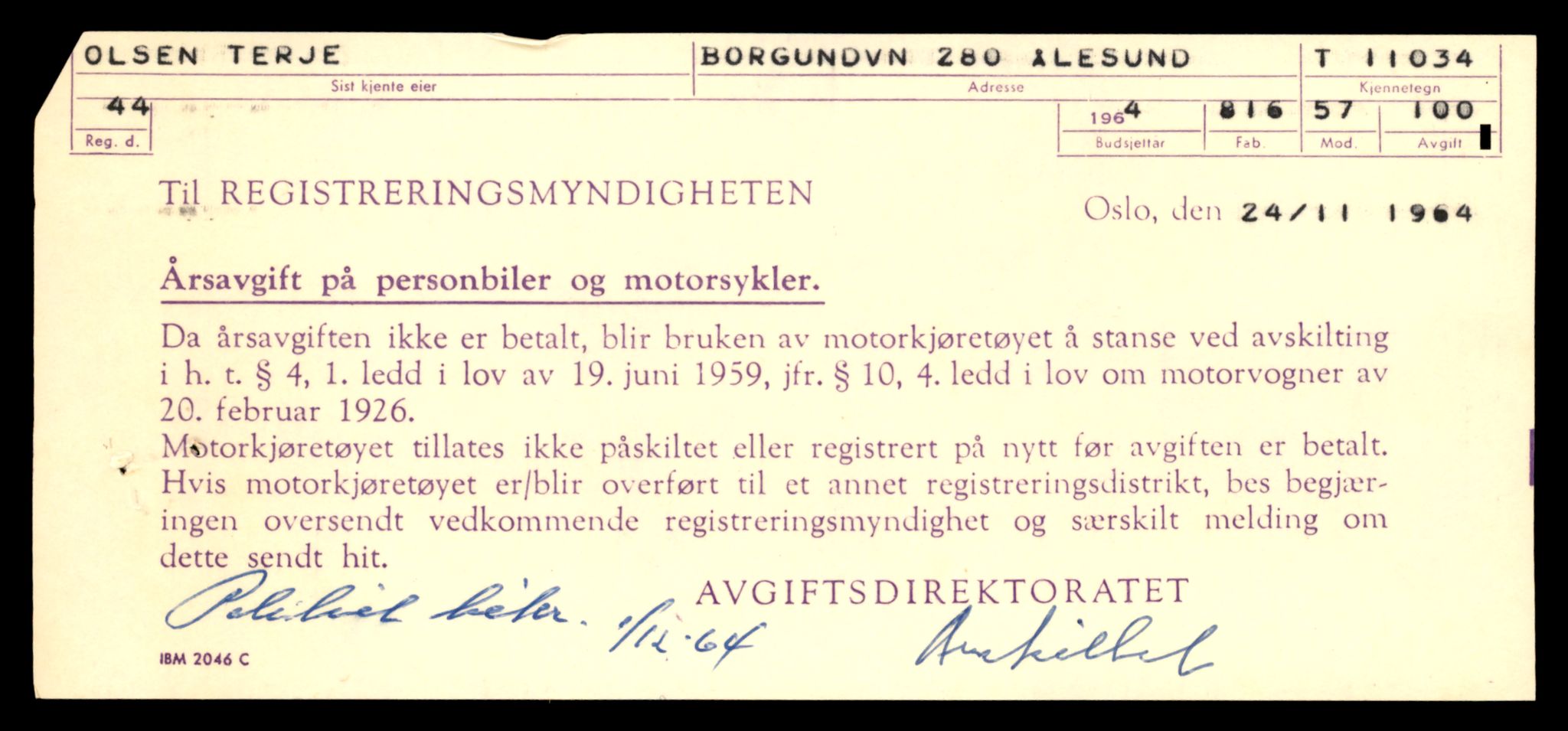 Møre og Romsdal vegkontor - Ålesund trafikkstasjon, AV/SAT-A-4099/F/Fe/L0025: Registreringskort for kjøretøy T 10931 - T 11045, 1927-1998, p. 2792