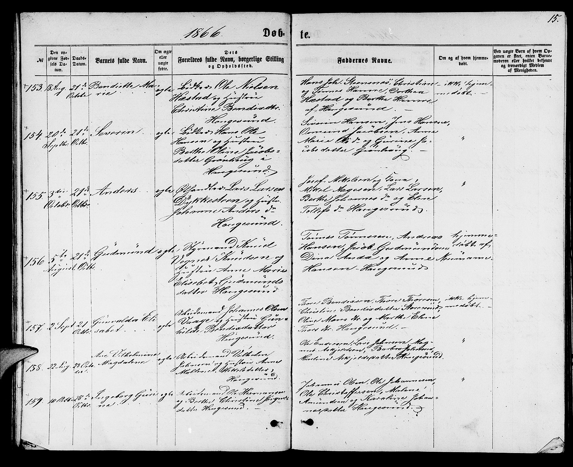 Torvastad sokneprestkontor, SAST/A -101857/H/Ha/Hab/L0007: Parish register (copy) no. B 7, 1866-1873, p. 15