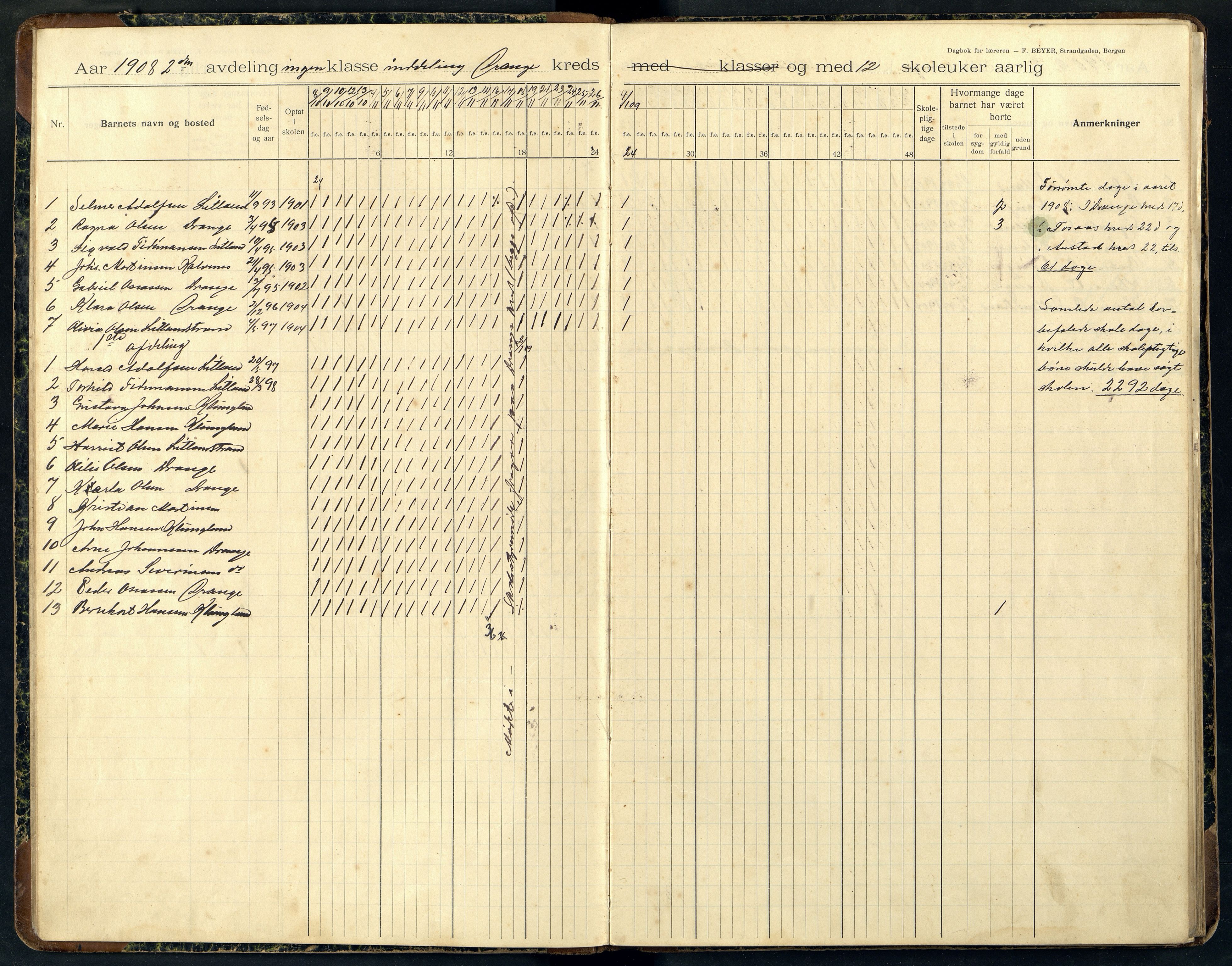 Herad kommune - Drange Skole, ARKSOR/1003HE551/I/L0004: Dagbok, 1908-1926